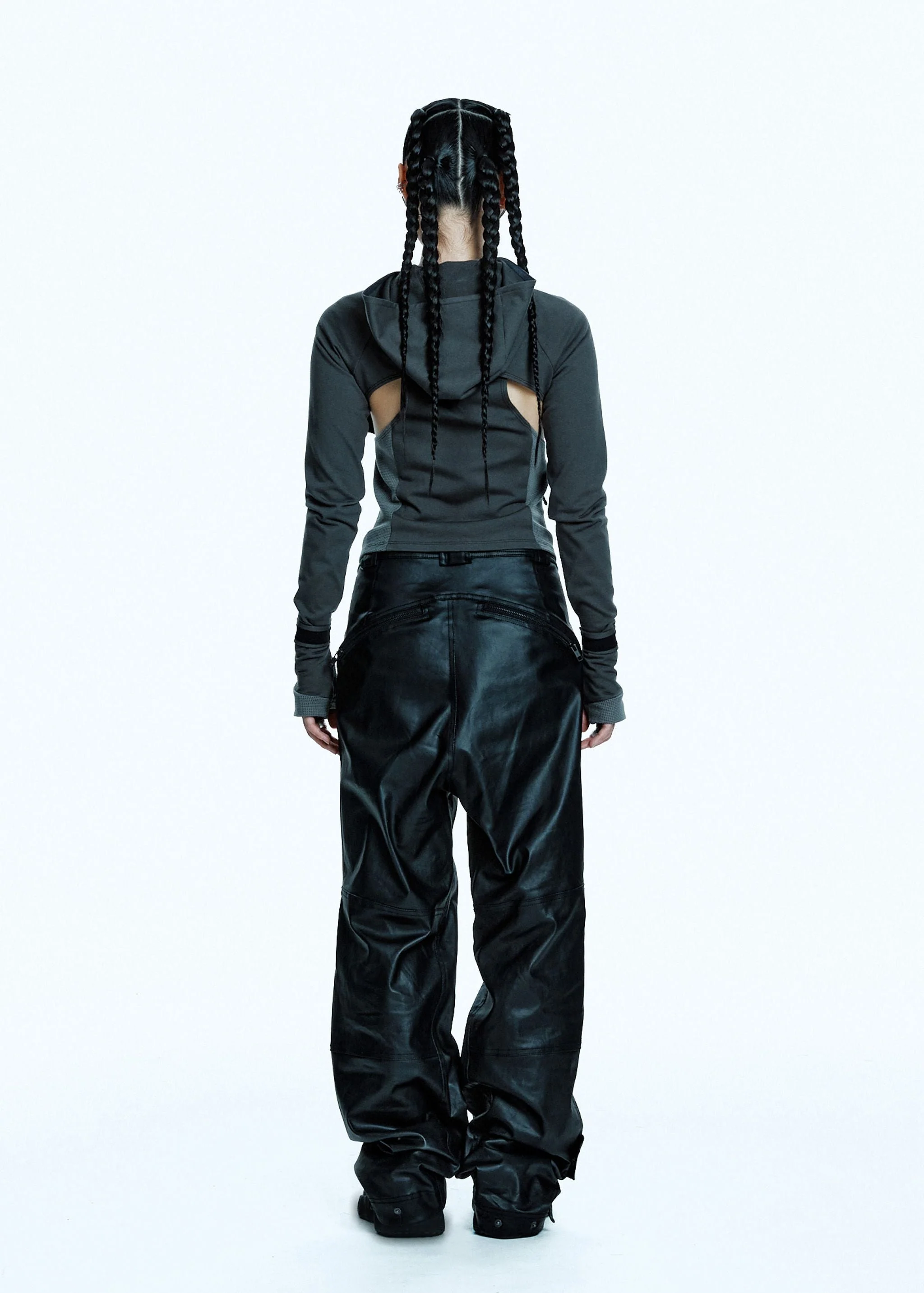 HOODED ASYMMETRIC ZIP TOP DARK GREY - Image 4