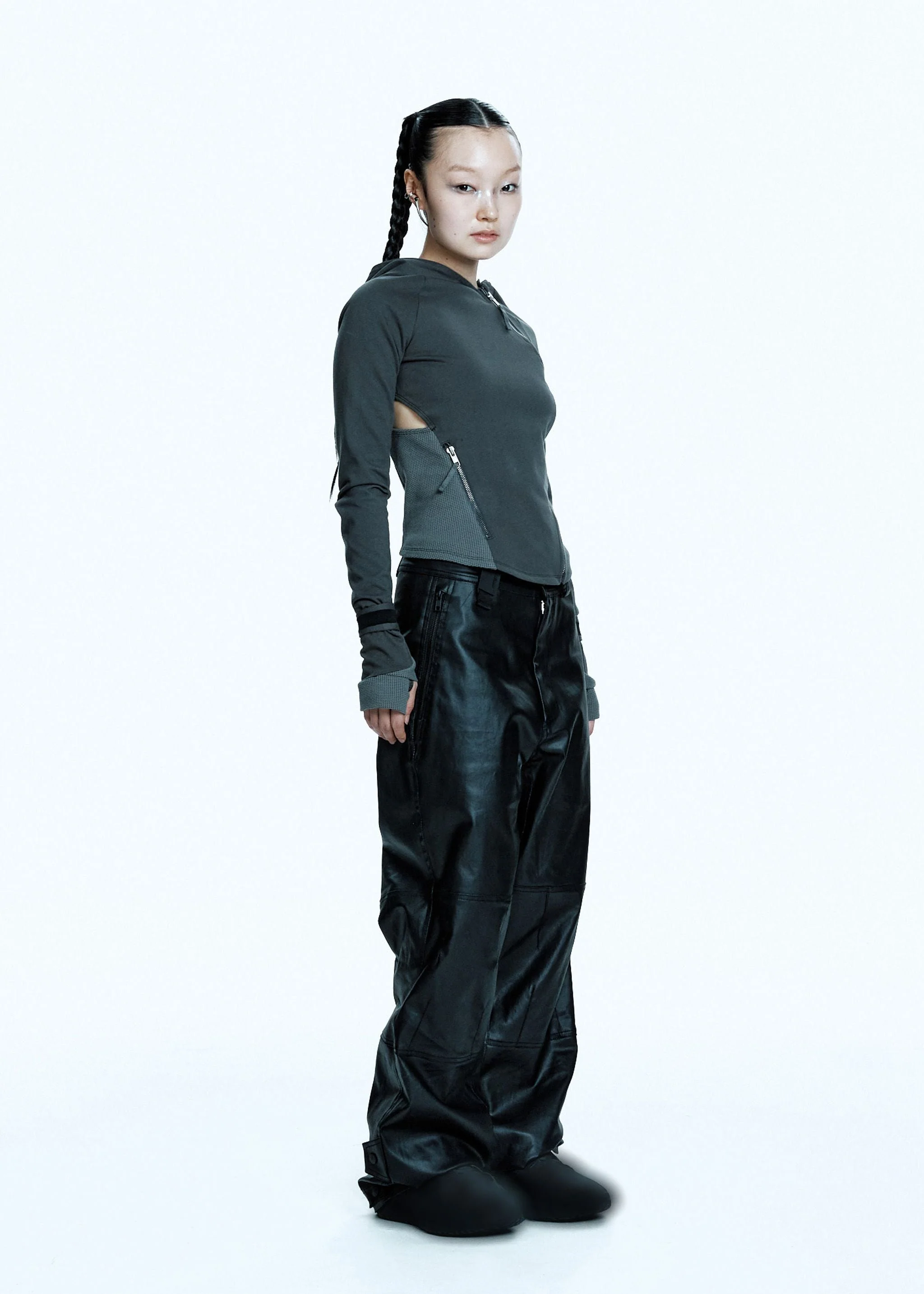HOODED ASYMMETRIC ZIP TOP DARK GREY - Image 5