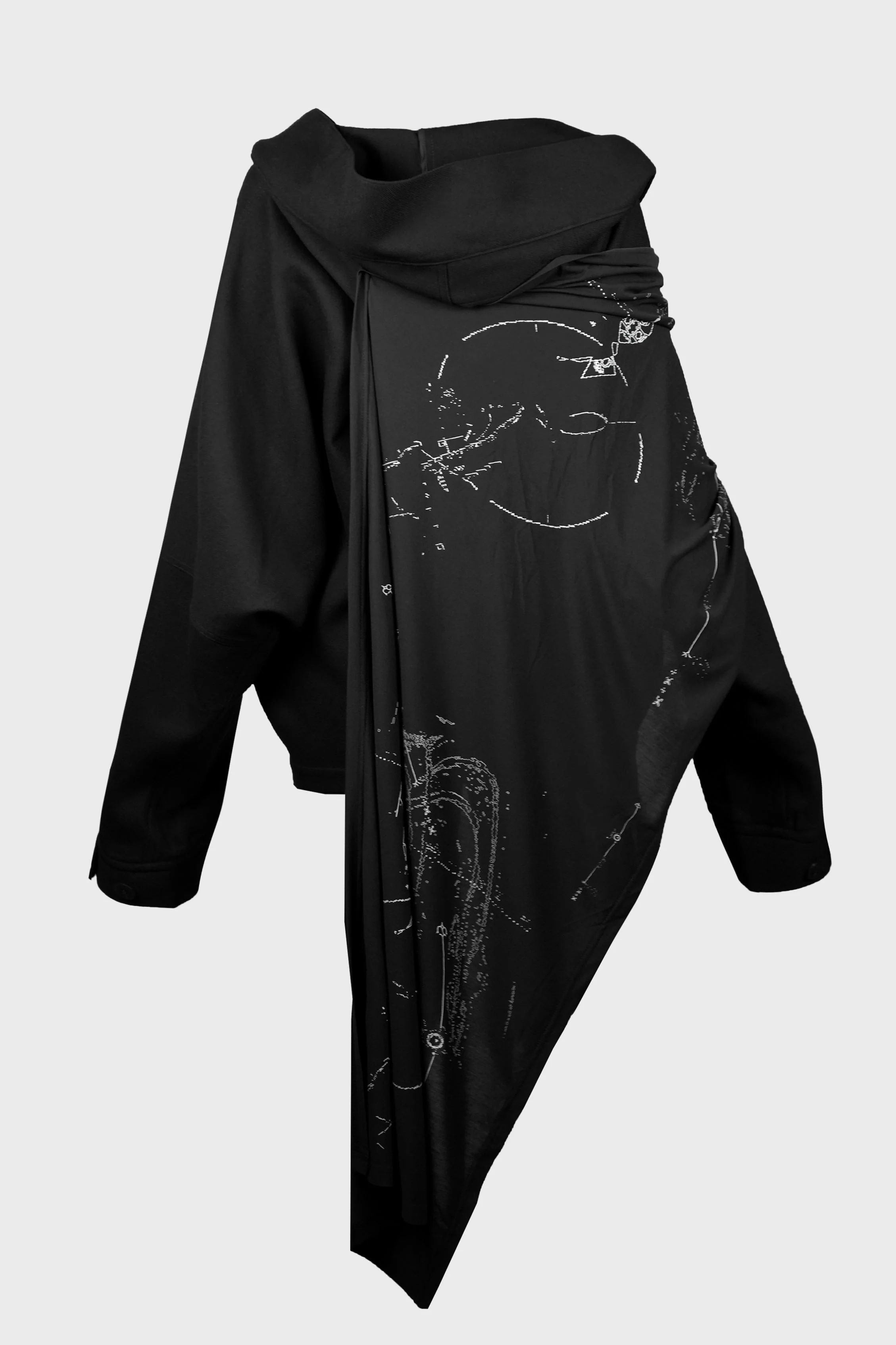 HOODED JACKET w/ GRAPHIC MUFFLER BLACK - Image 3