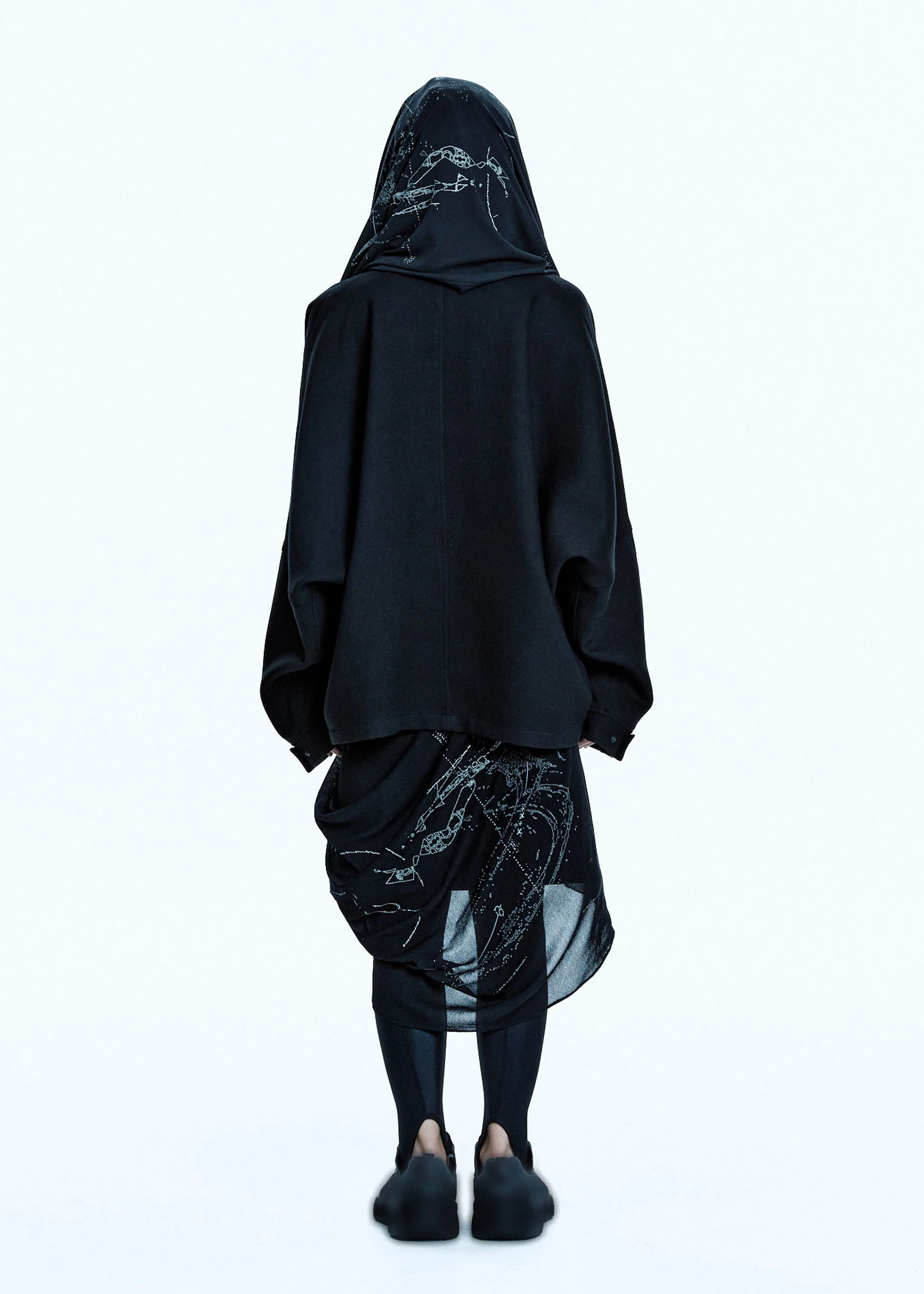 HOODED JACKET w/ GRAPHIC MUFFLER BLACK - Image 4