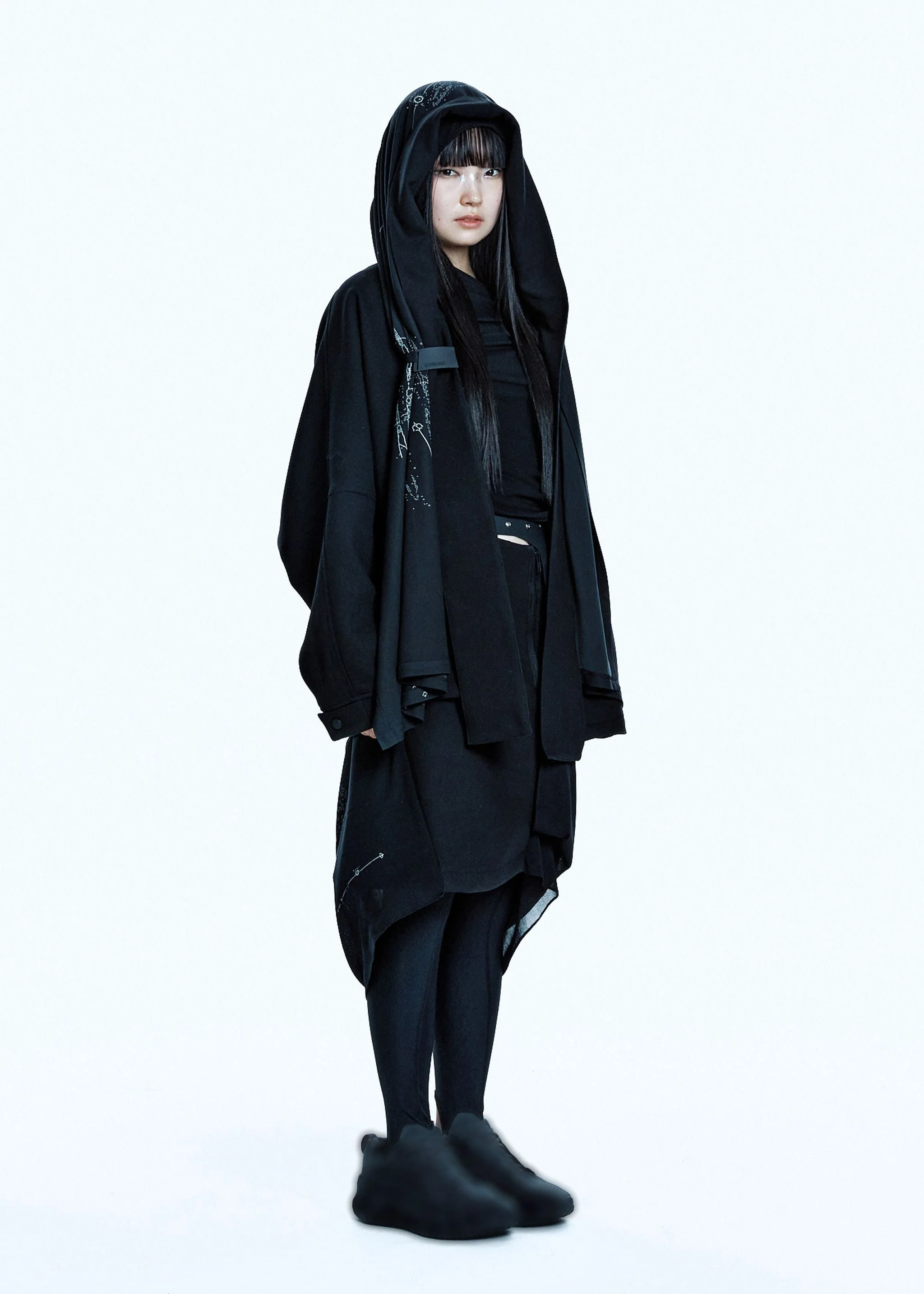 HOODED JACKET w/ GRAPHIC MUFFLER BLACK - Image 5