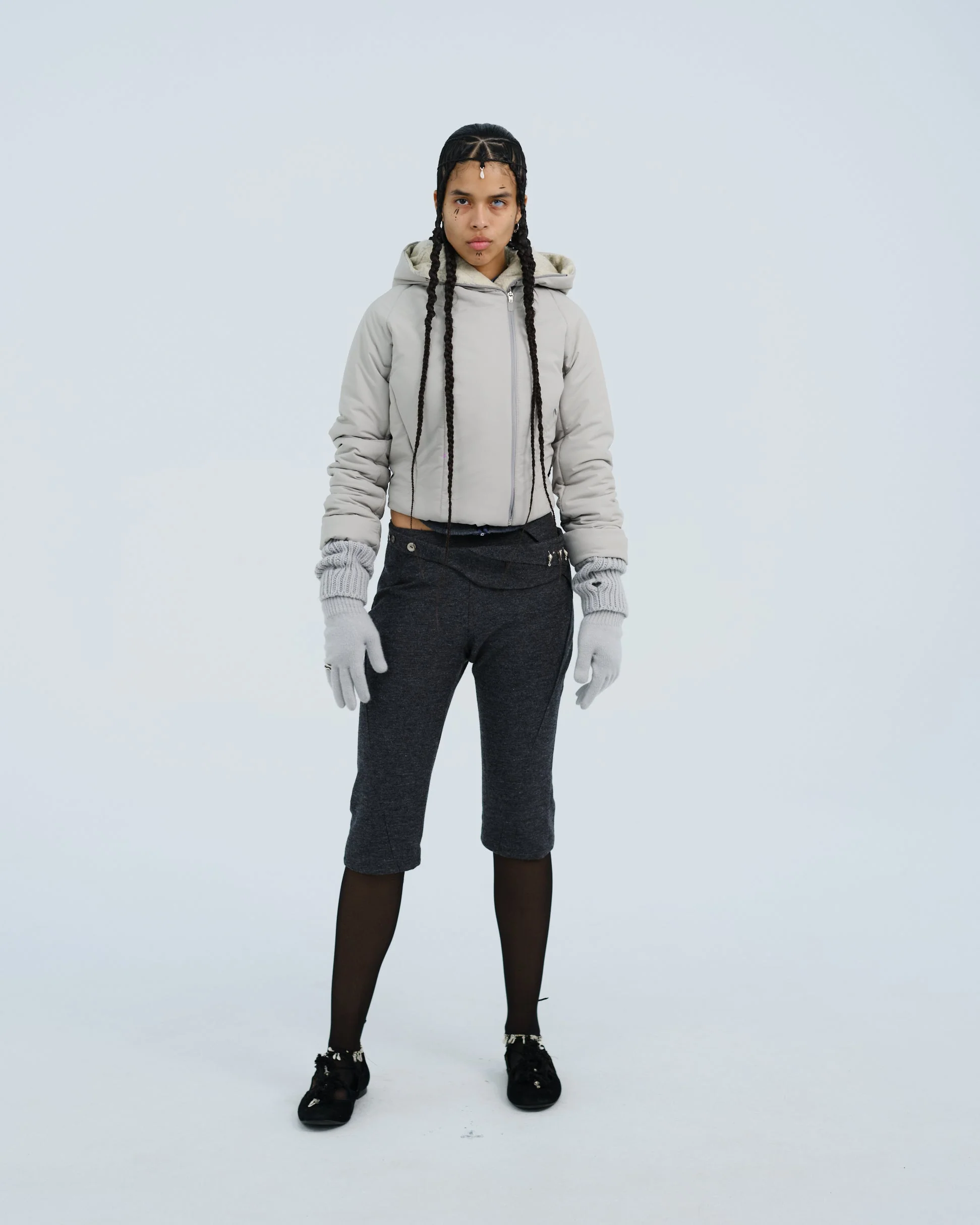 PADDED CROP JACKET w/ GLOVES FRENCH GREY - Image 4