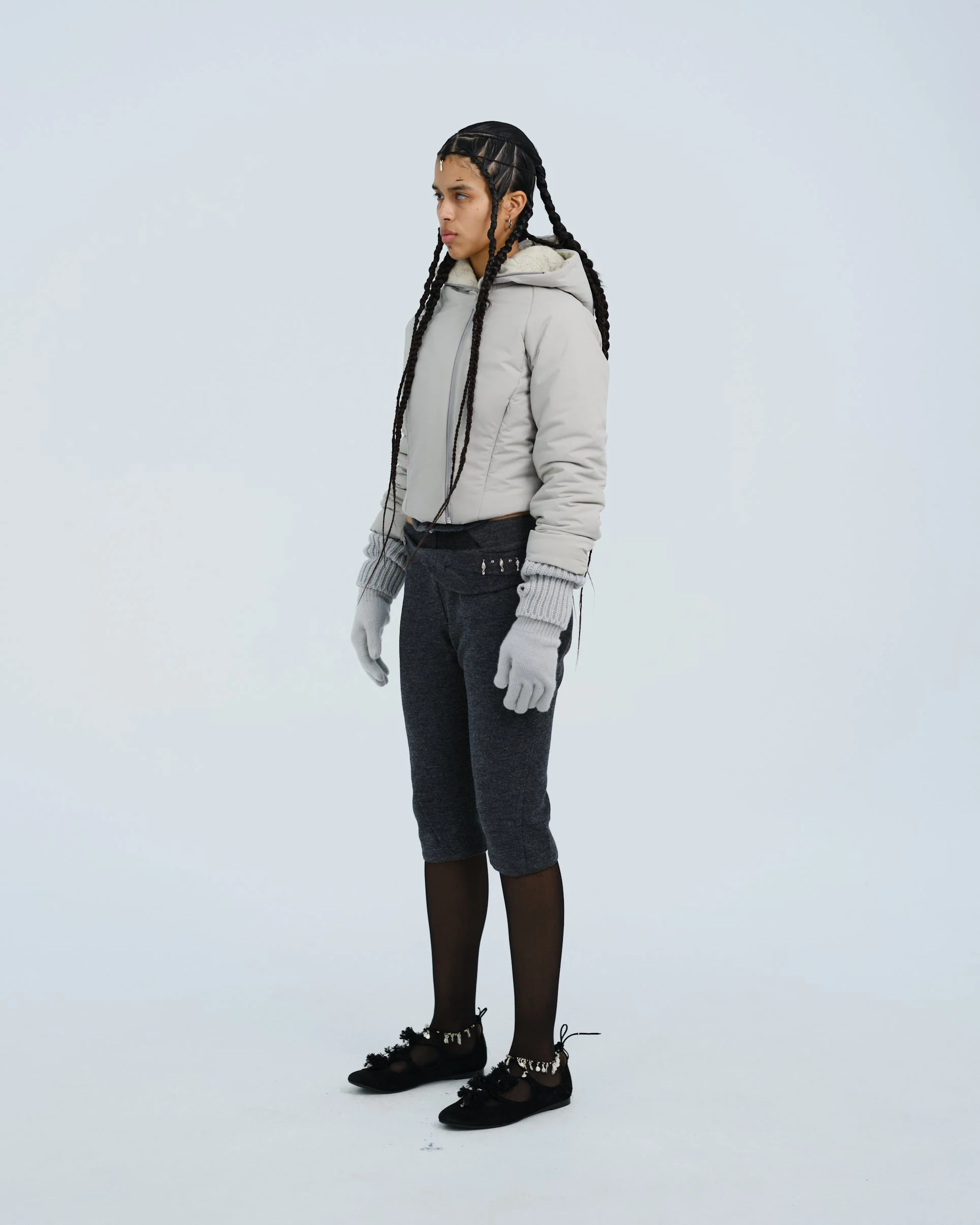 PADDED CROP JACKET w/ GLOVES FRENCH GREY - Image 5