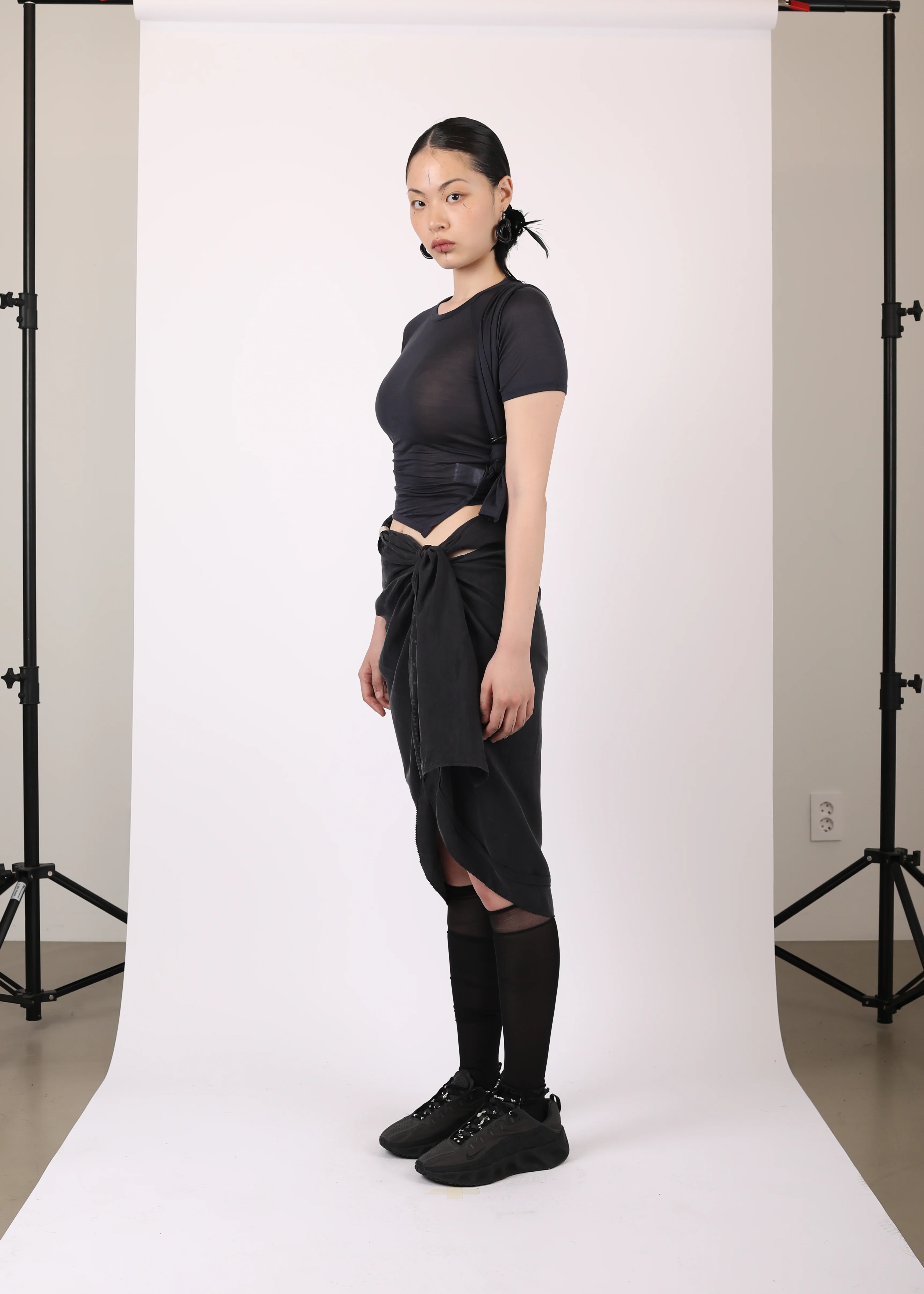 TIED ASYMMETRIC T-SHIRT DARK NAVY - Image 4