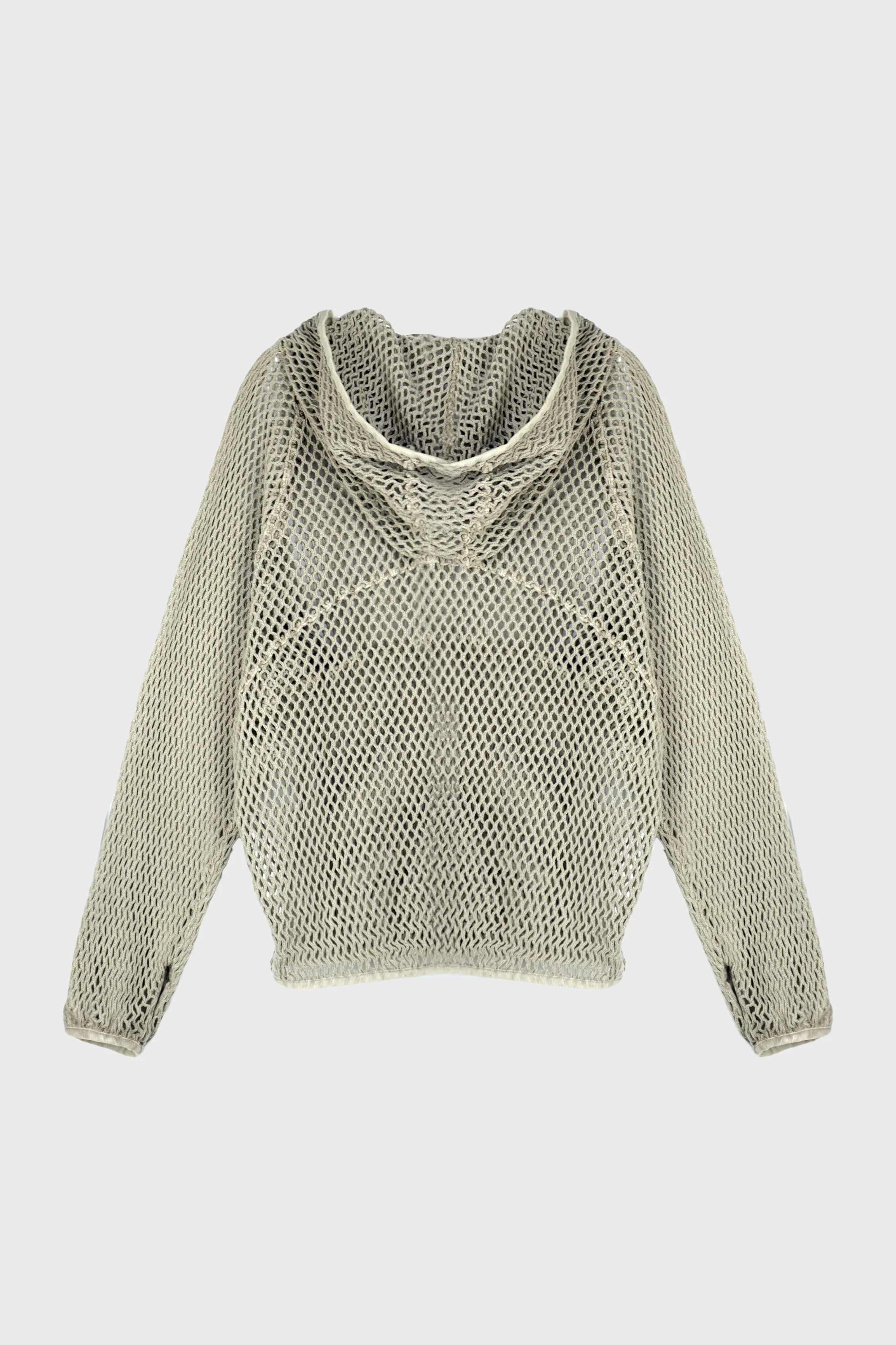 WASHED MESH HOODIE MOSS BEIGE - Image 3