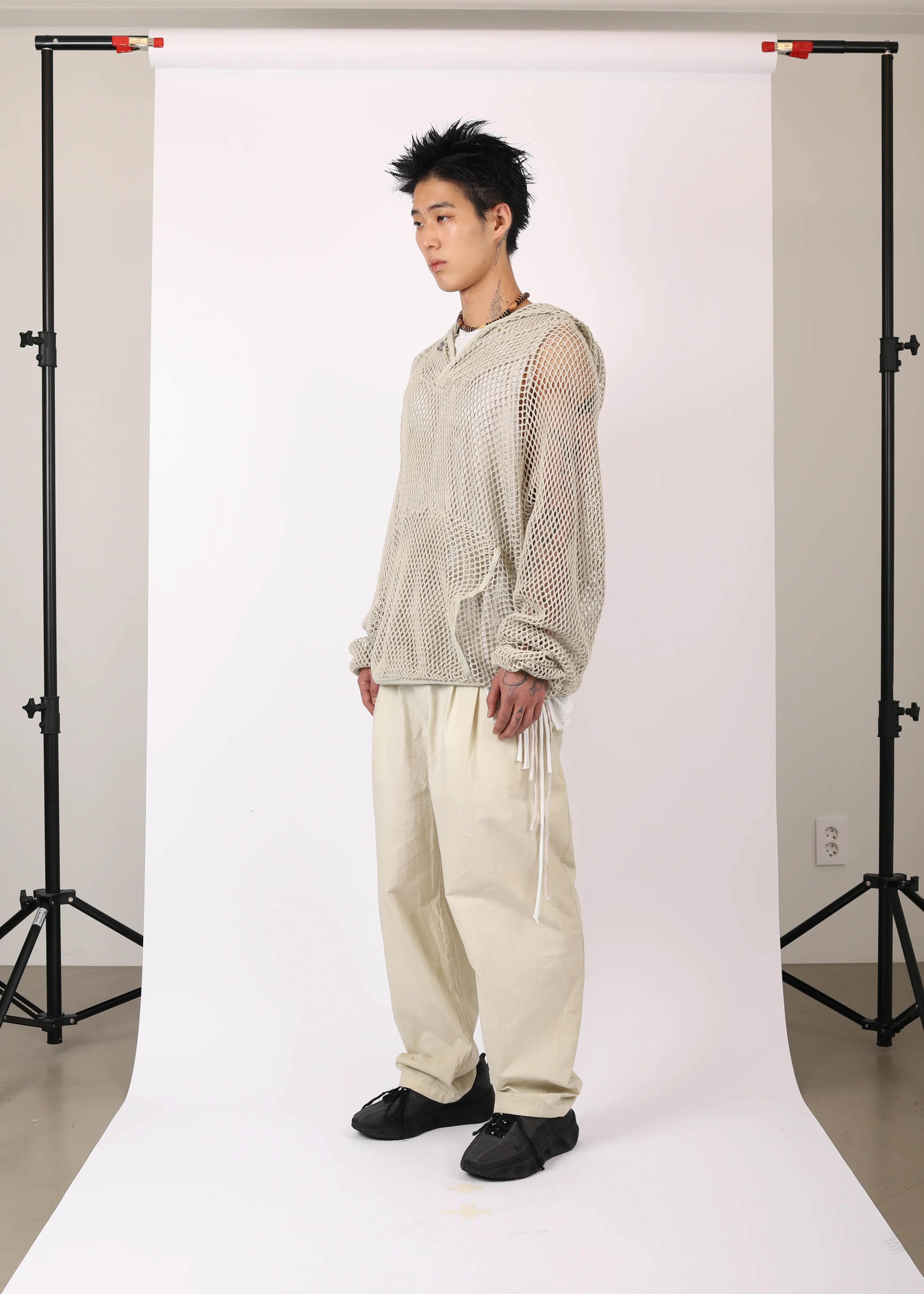 WASHED MESH HOODIE MOSS BEIGE - Image 4