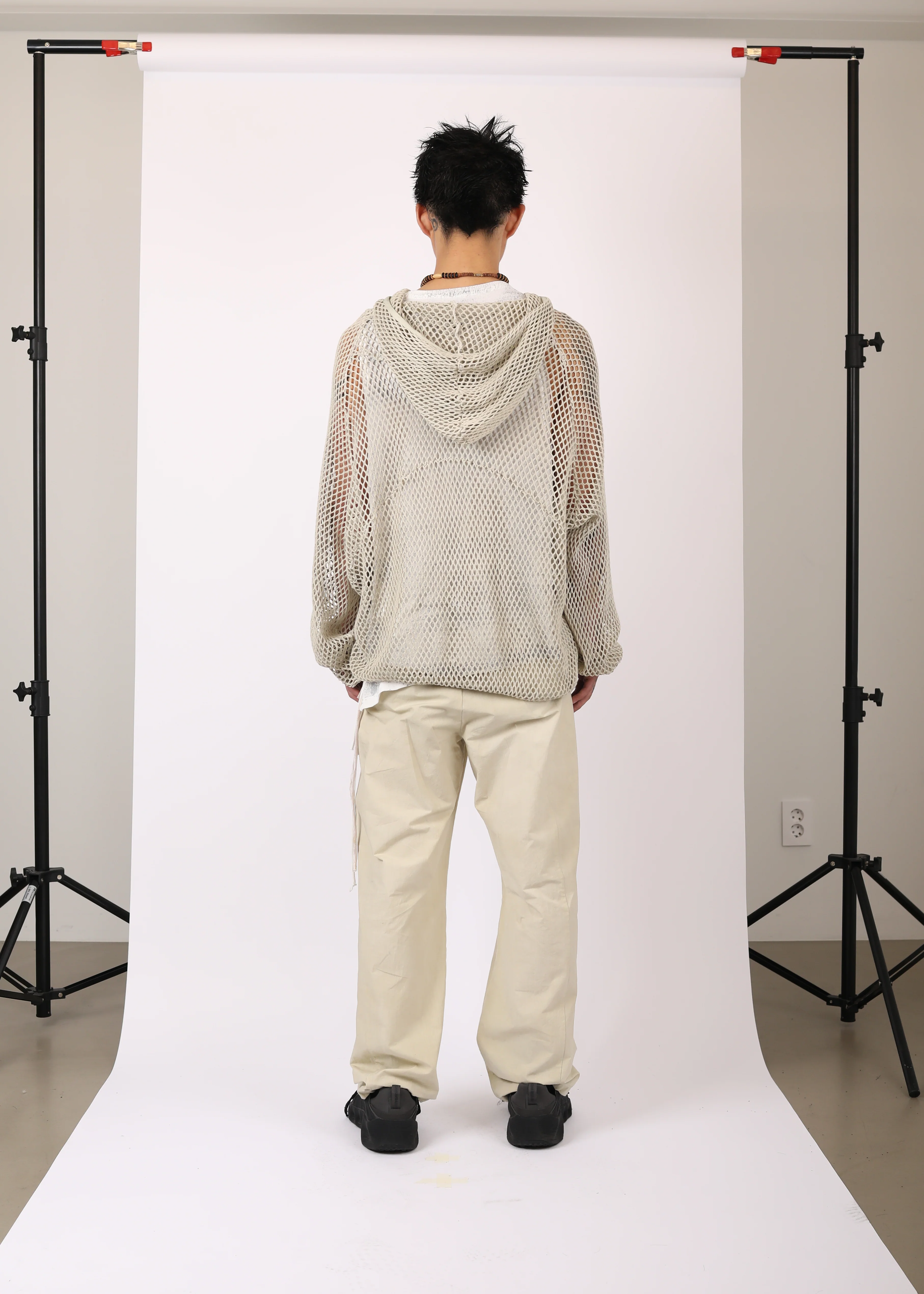 WASHED MESH HOODIE MOSS BEIGE - Image 5
