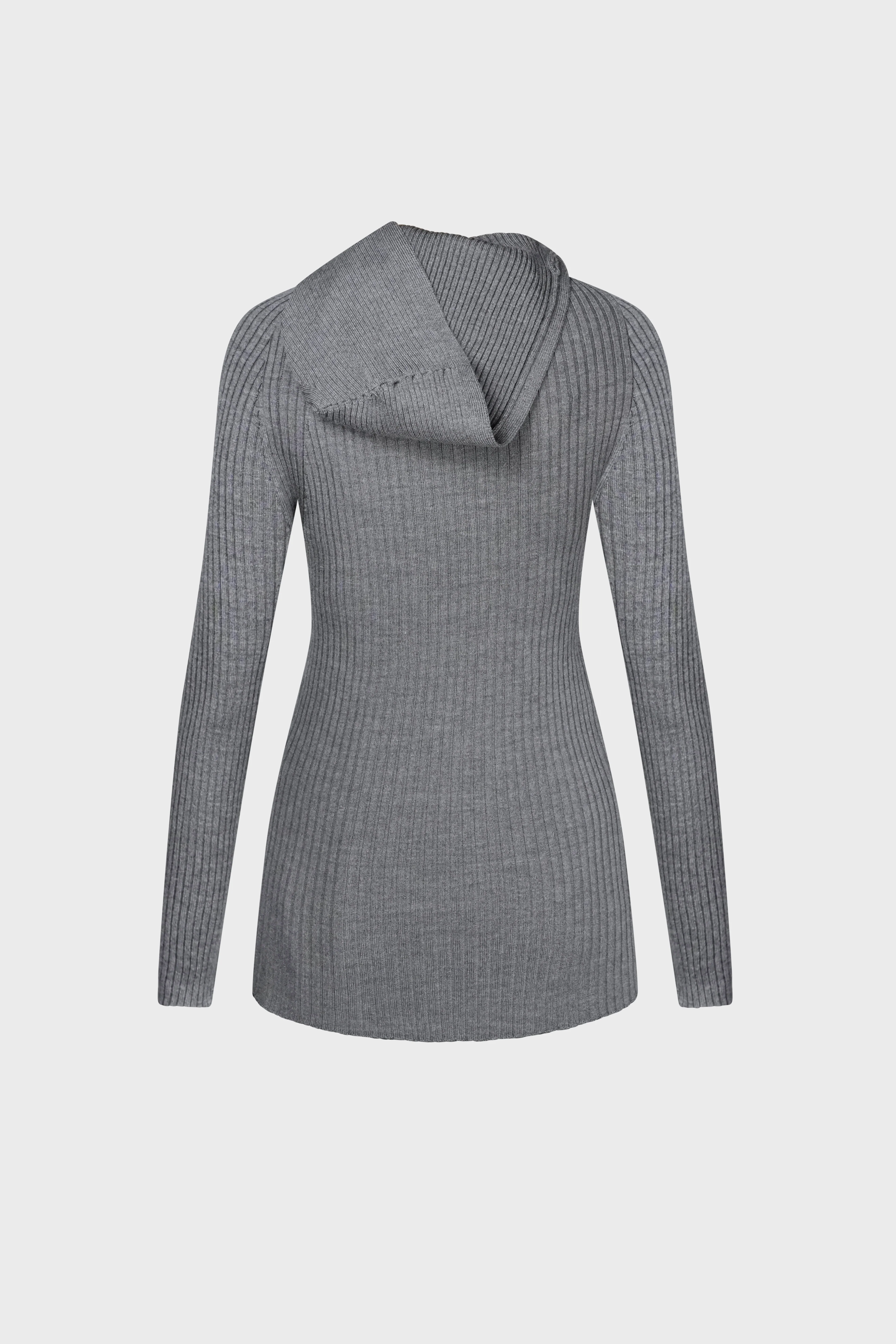FLAT RIB ASYMETRIC HOOD PULLOVER - Image 2