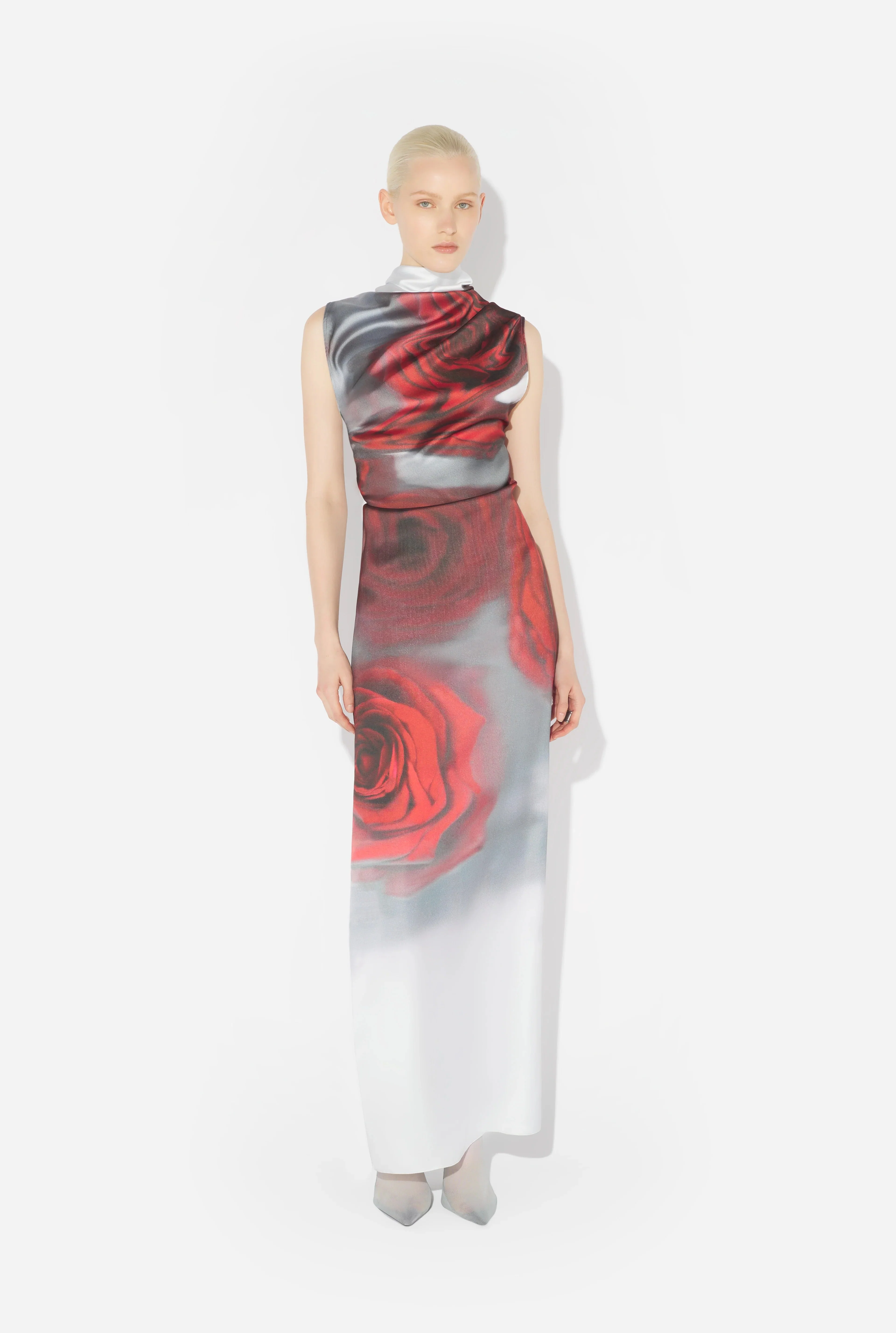 LONG PRINTED DRESS WHITE/GREY/RED - Image 2