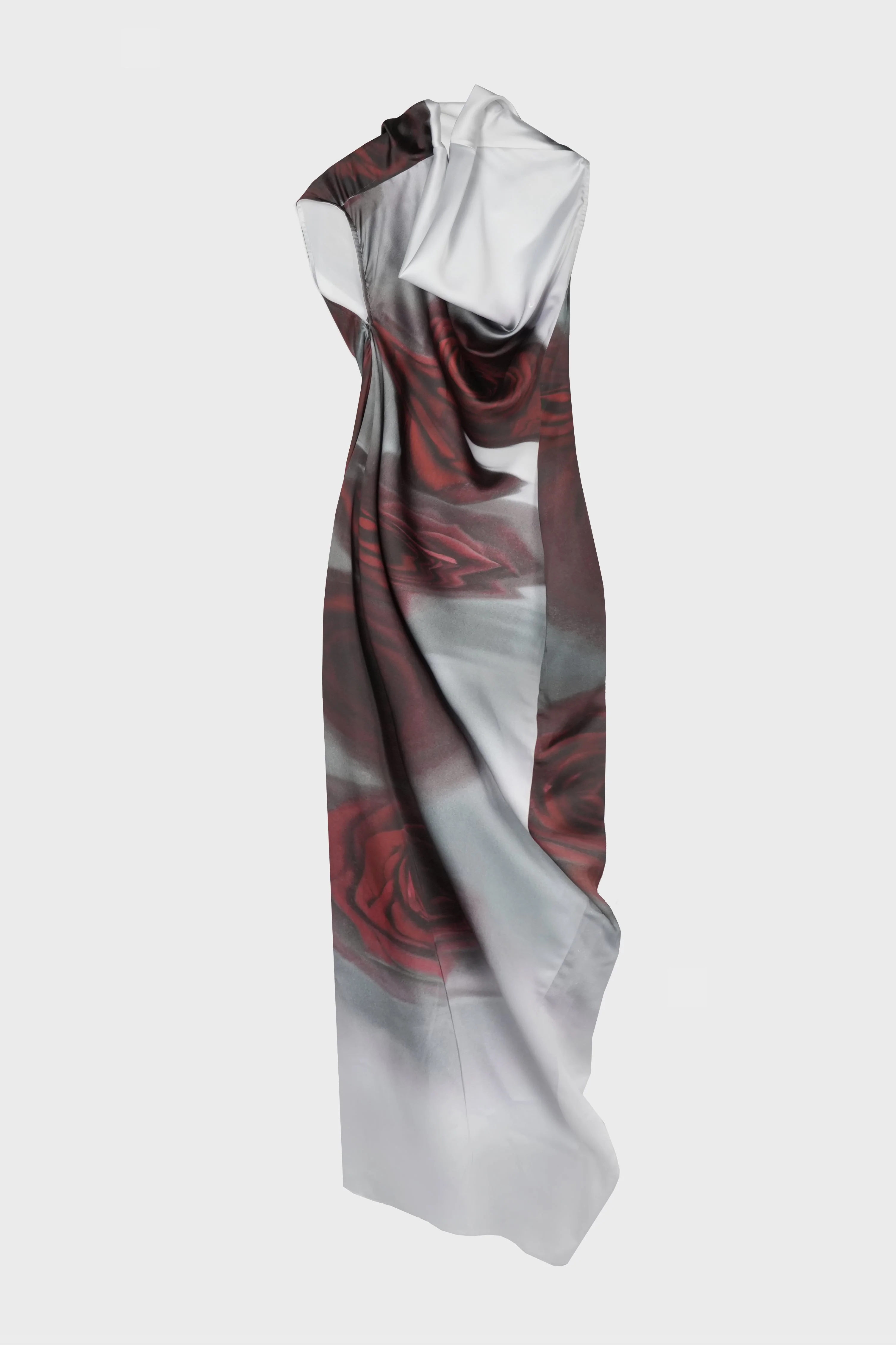 LONG PRINTED DRESS WHITE/GREY/RED - Image 3