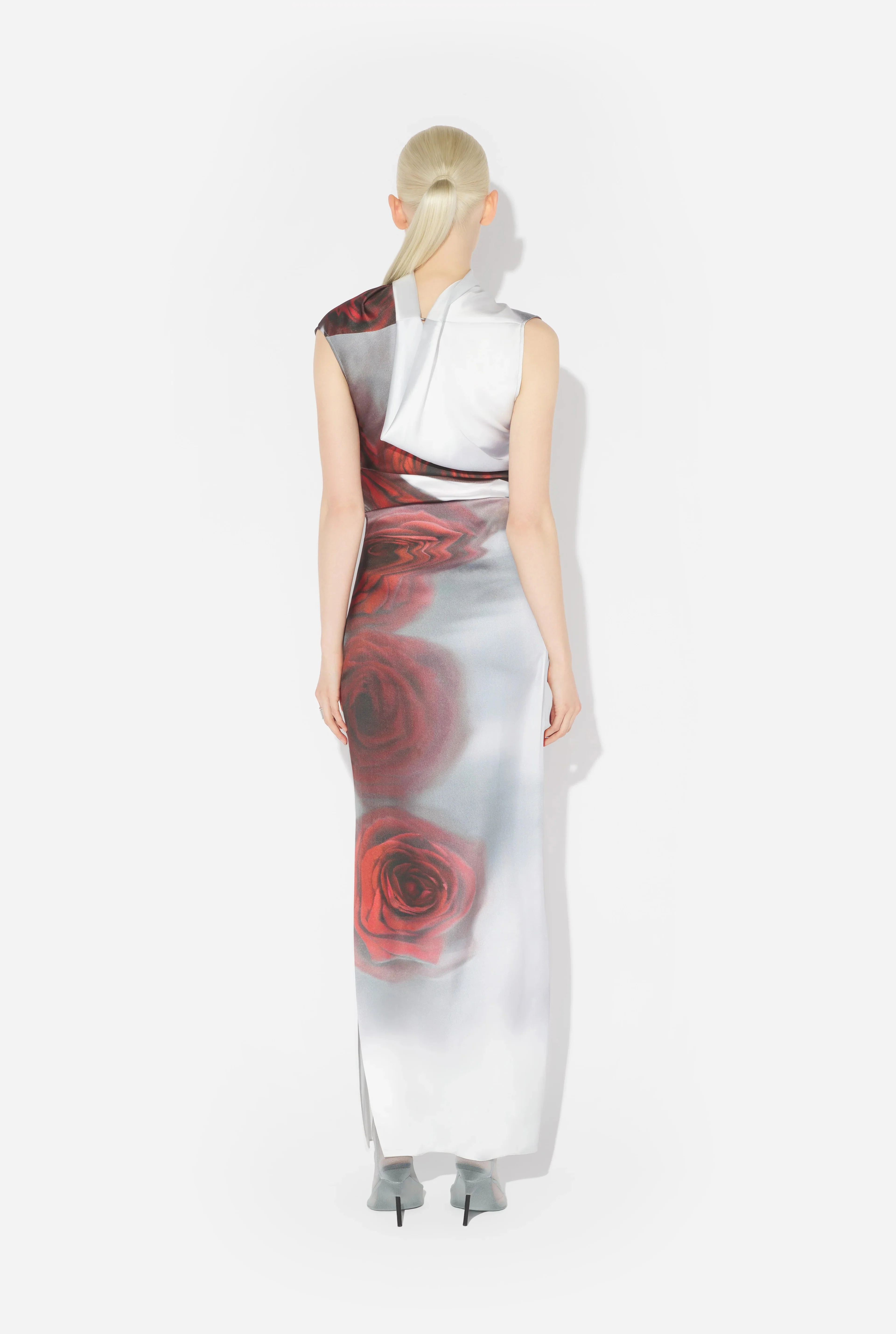 LONG PRINTED DRESS WHITE/GREY/RED - Image 4