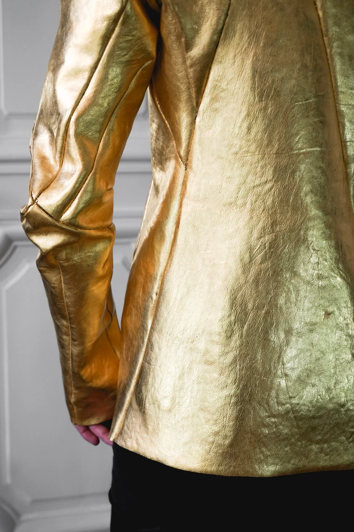 24K Gold Deconstructed Horse Leather Jacket - Image 4