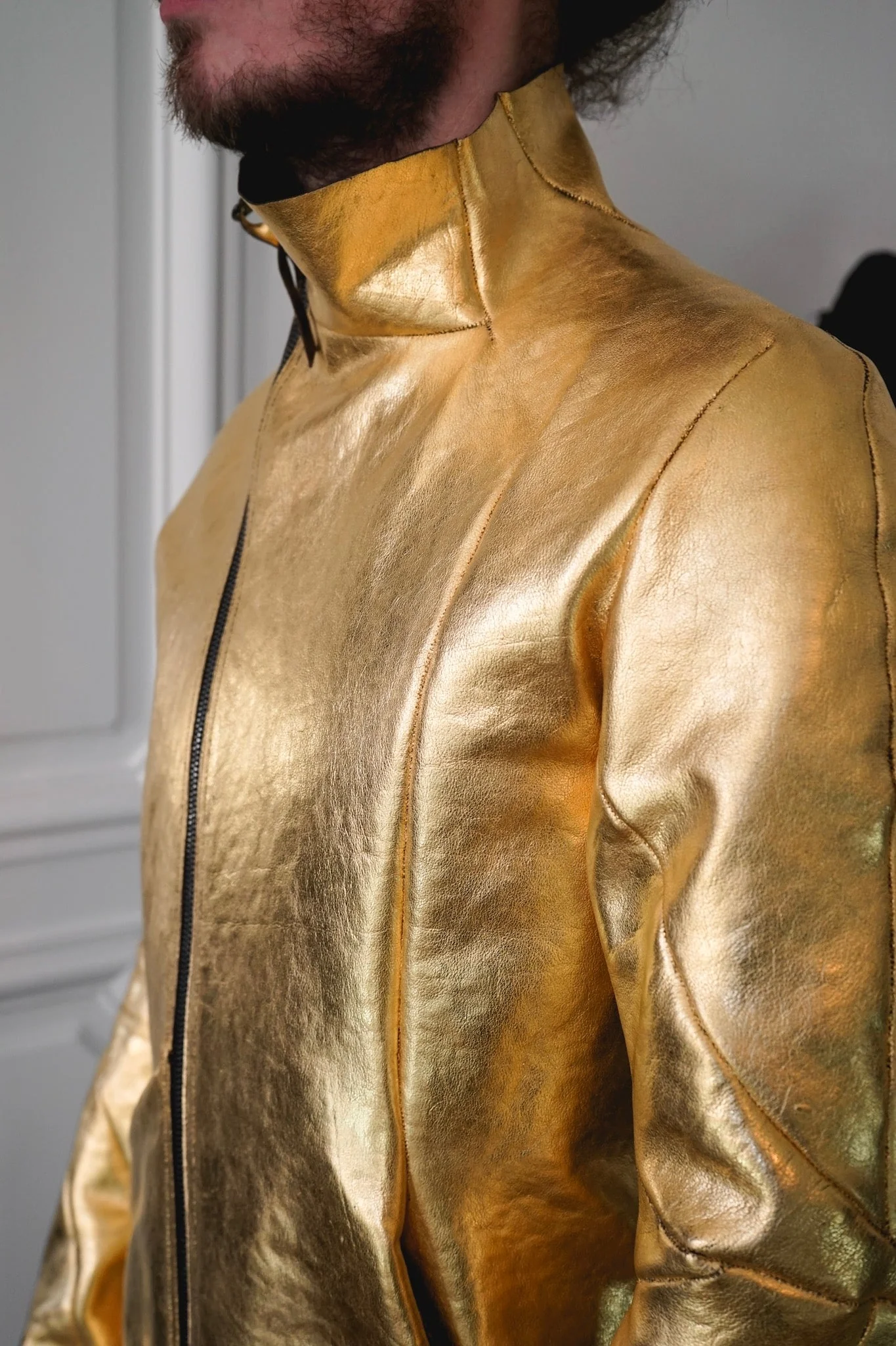 24K Gold Deconstructed Horse Leather Jacket - Image 6