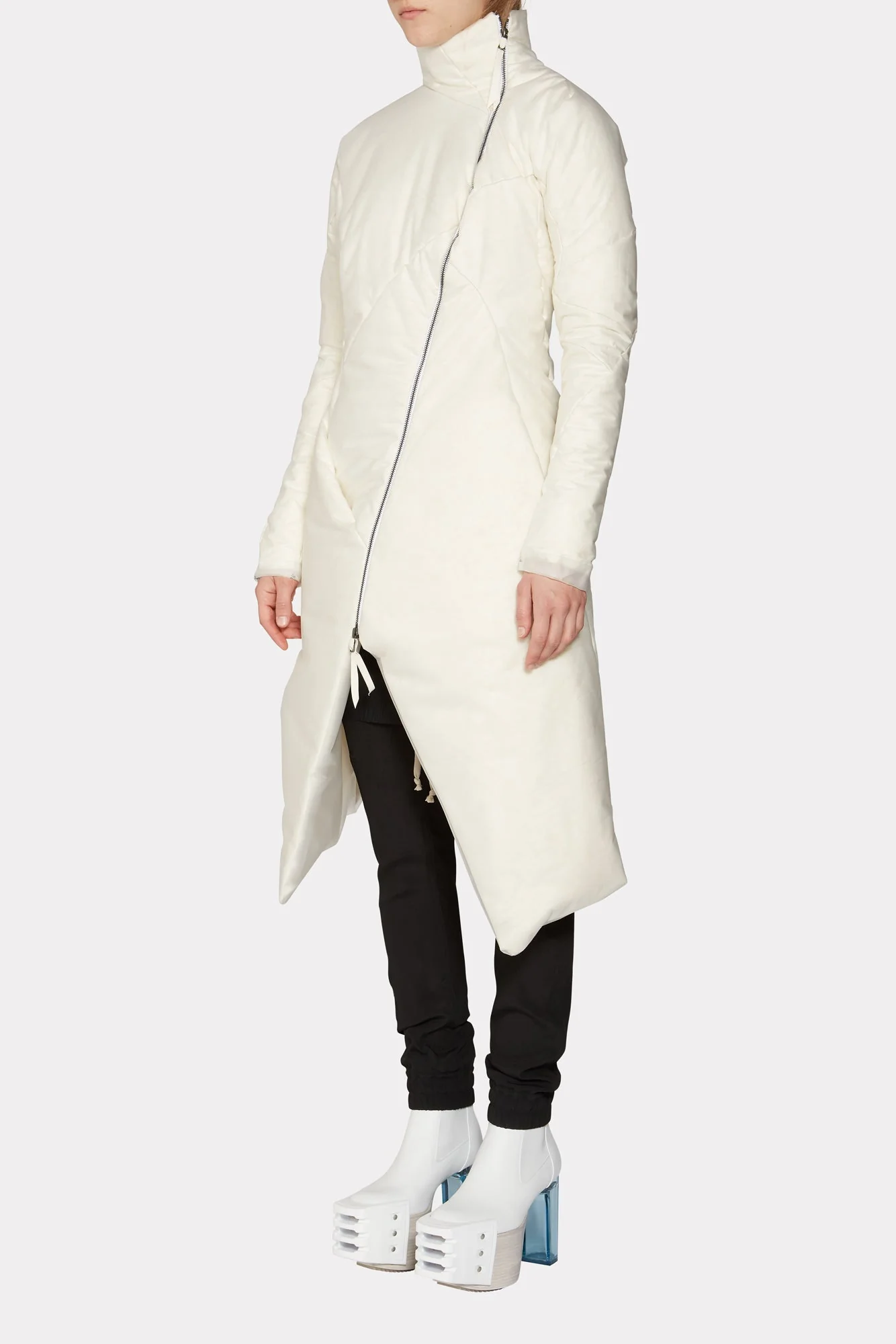 White Distortion Curved Down Coat - Image 5