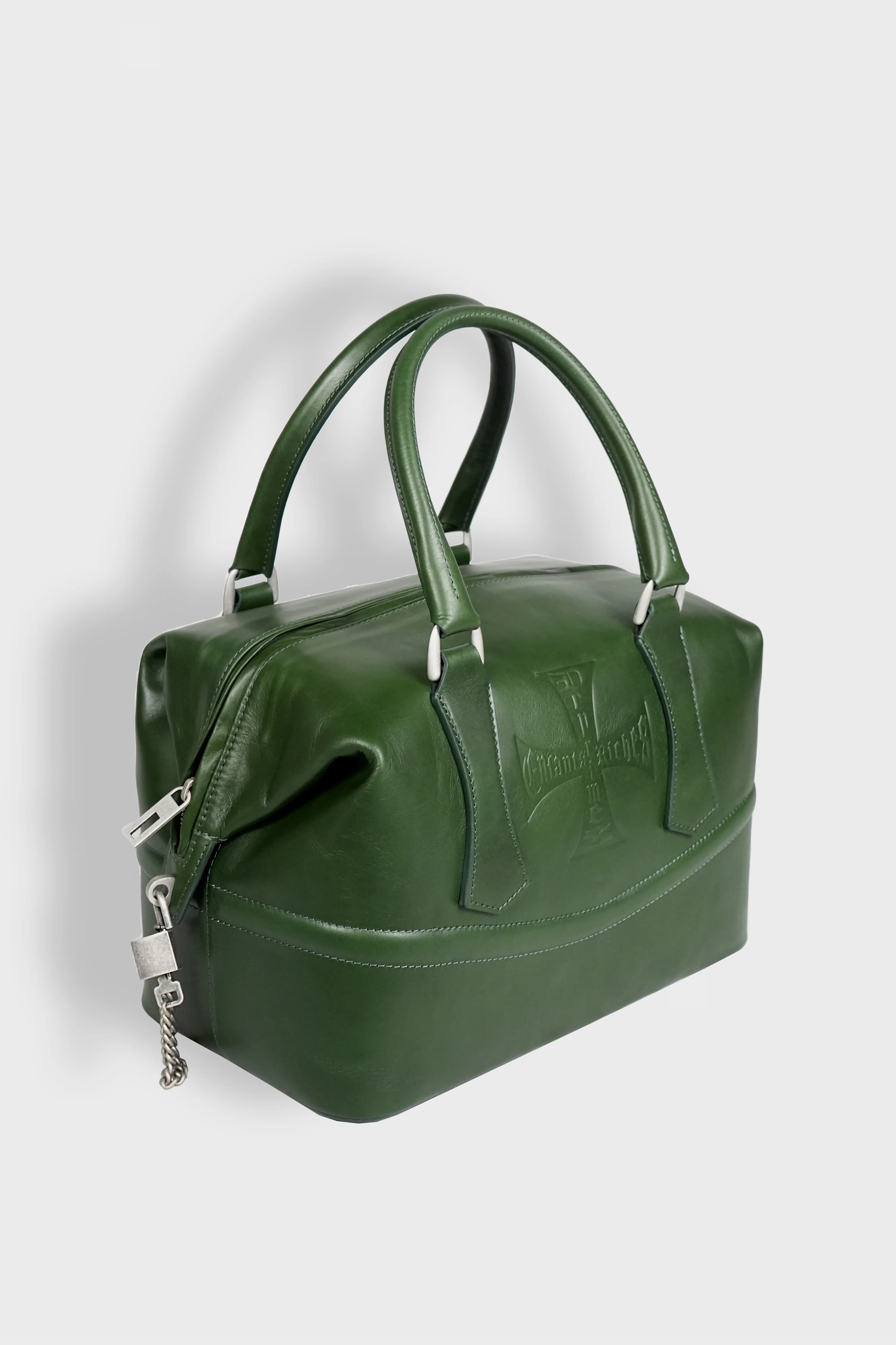 LOGO EMBOSSED LEATHER MESSENGER BAG GREEN - Image 2