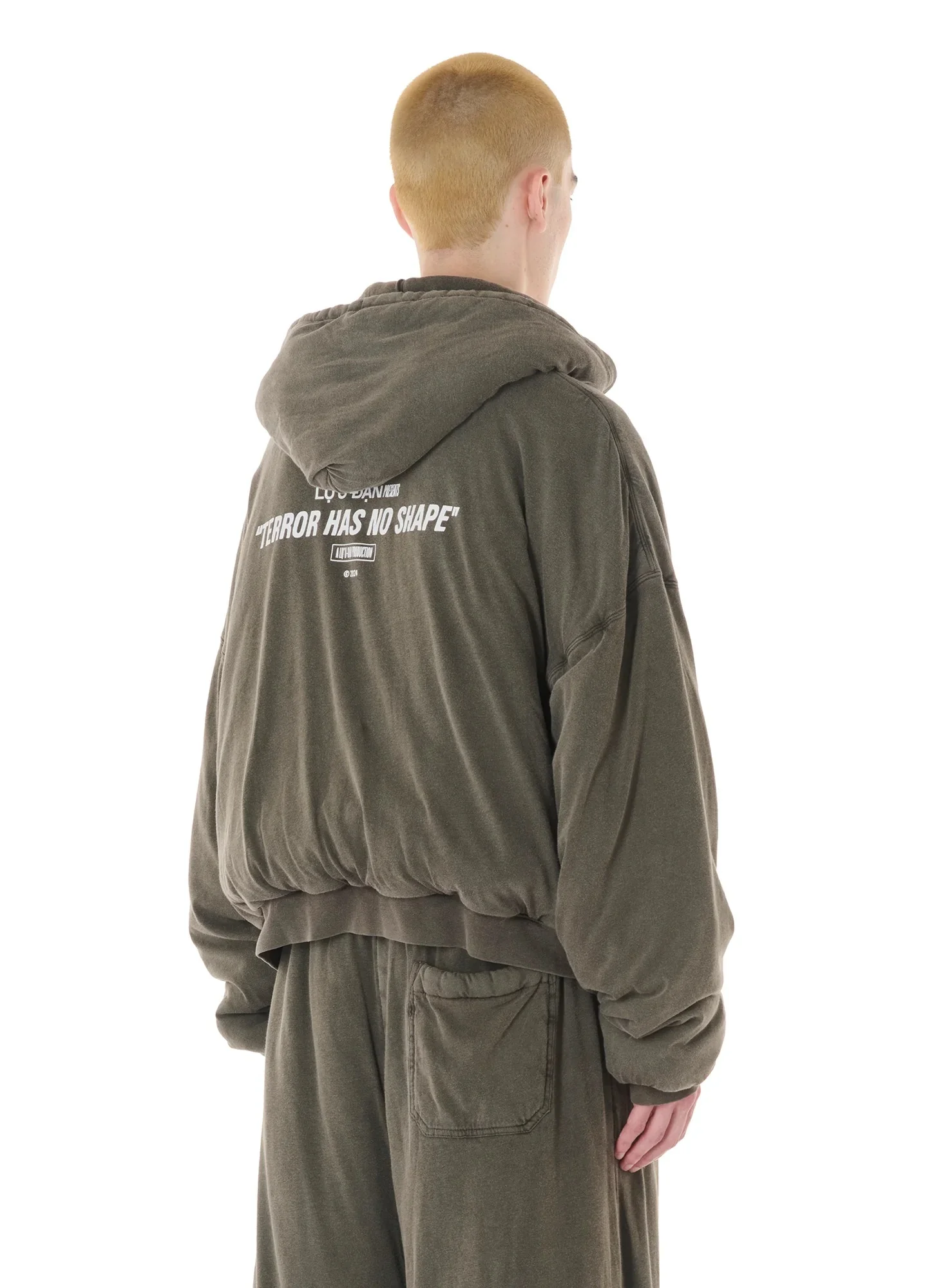 WADDED HOODIE WASHED BLACK - Image 4