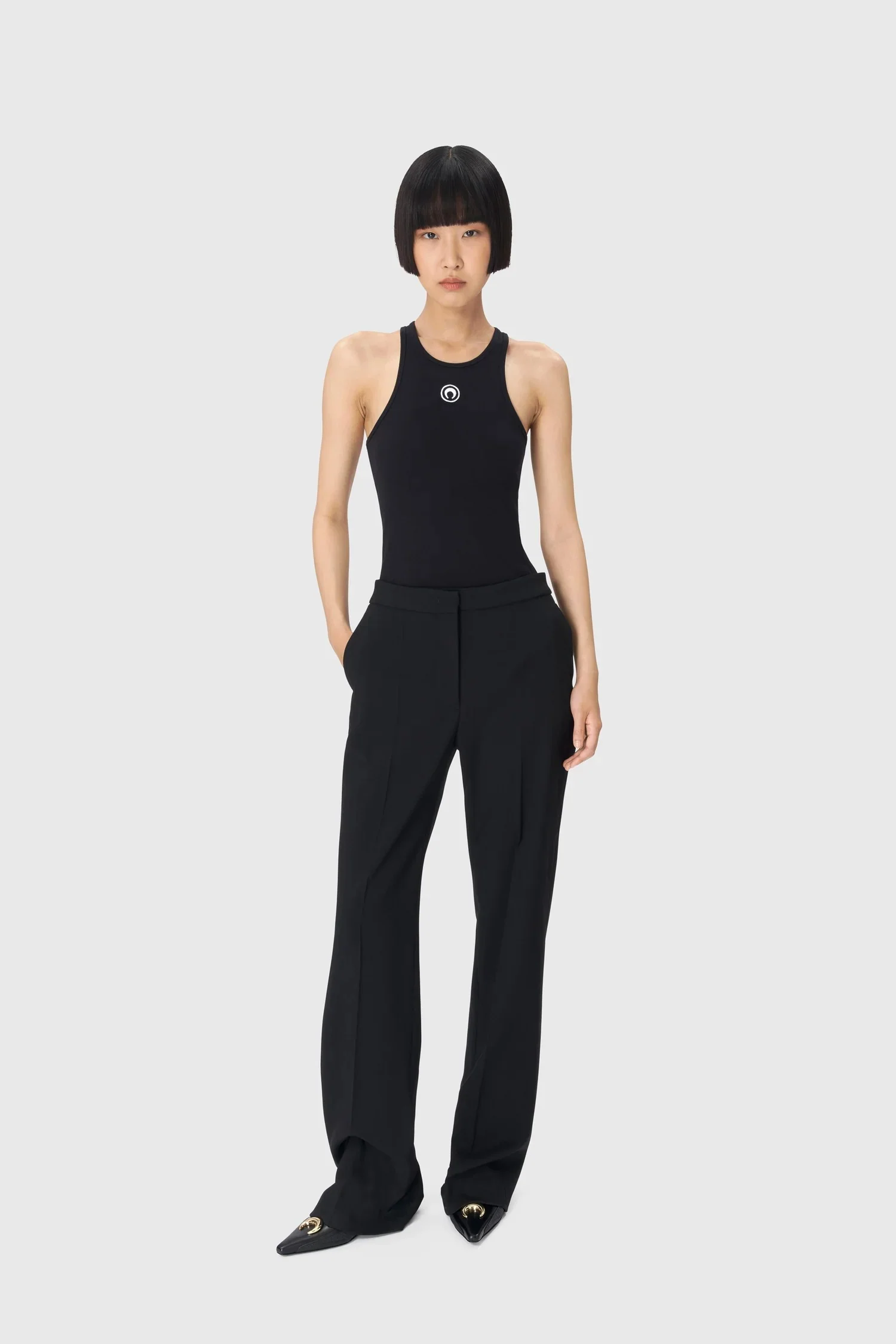MOON LOGO RIBBED JERSEY TANK TOP BLACK - Image 2