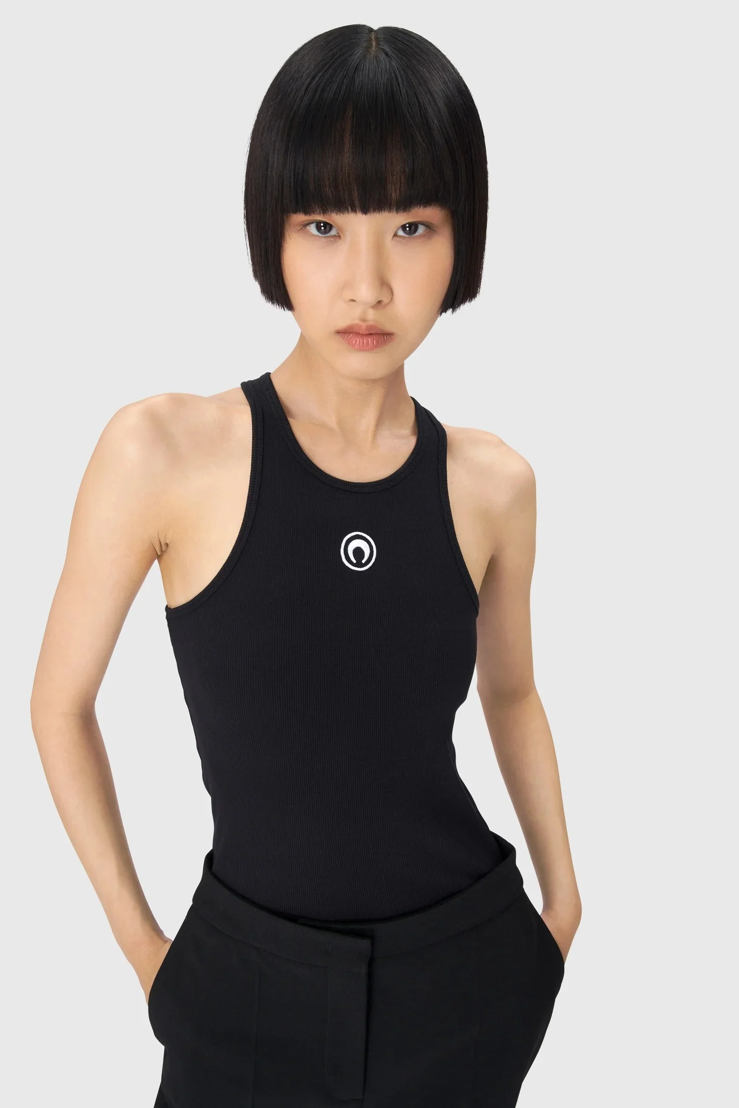 MOON LOGO RIBBED JERSEY TANK TOP BLACK - Image 5