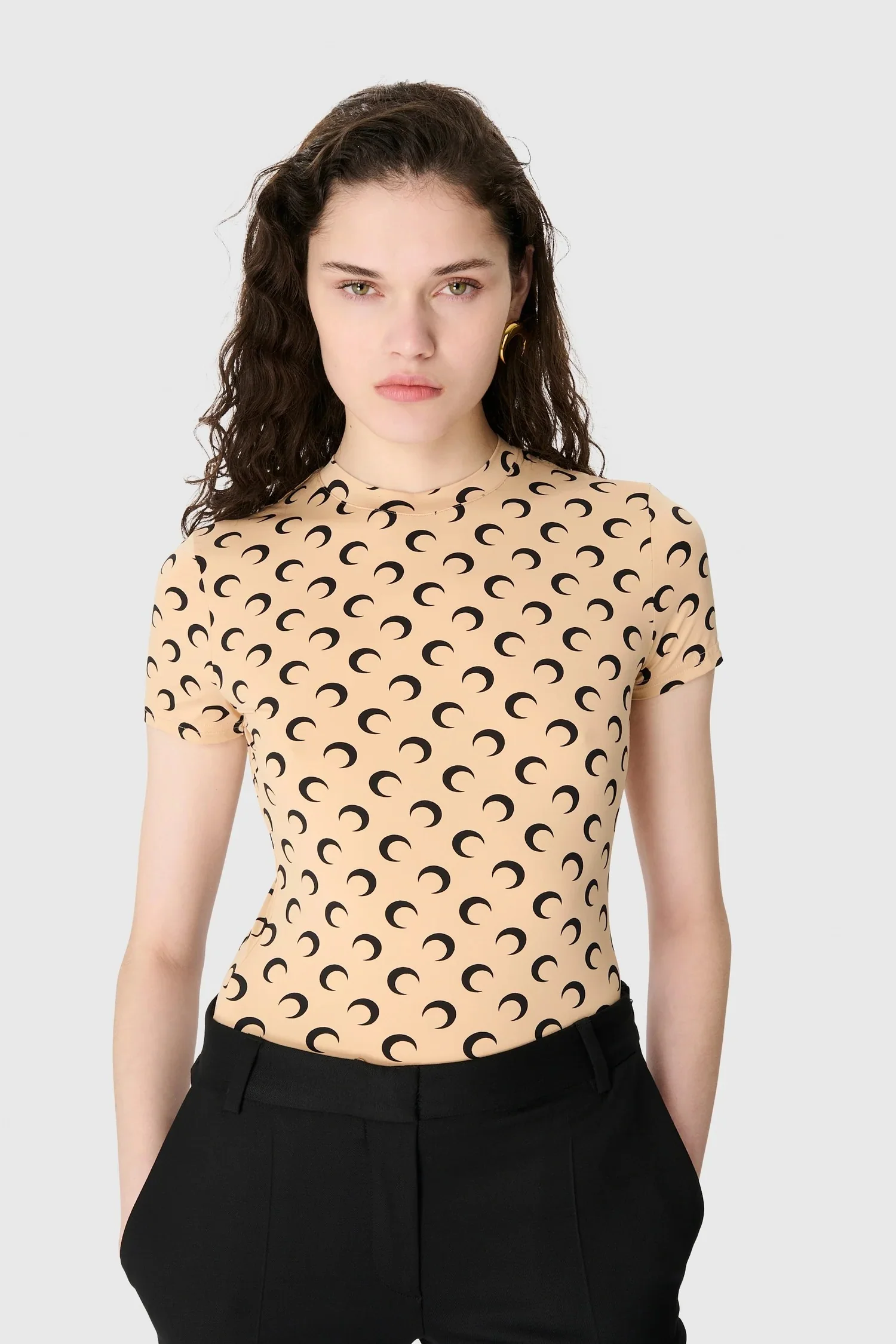 MOON PRINTED JERSEY SS CREWNECK TOP TAN - Image 2