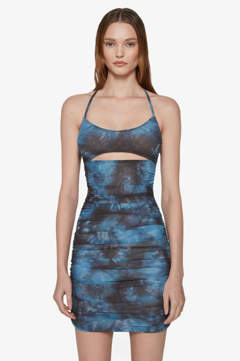 MESH BUTTERFLY MINI DRESS BLUE - Image 2