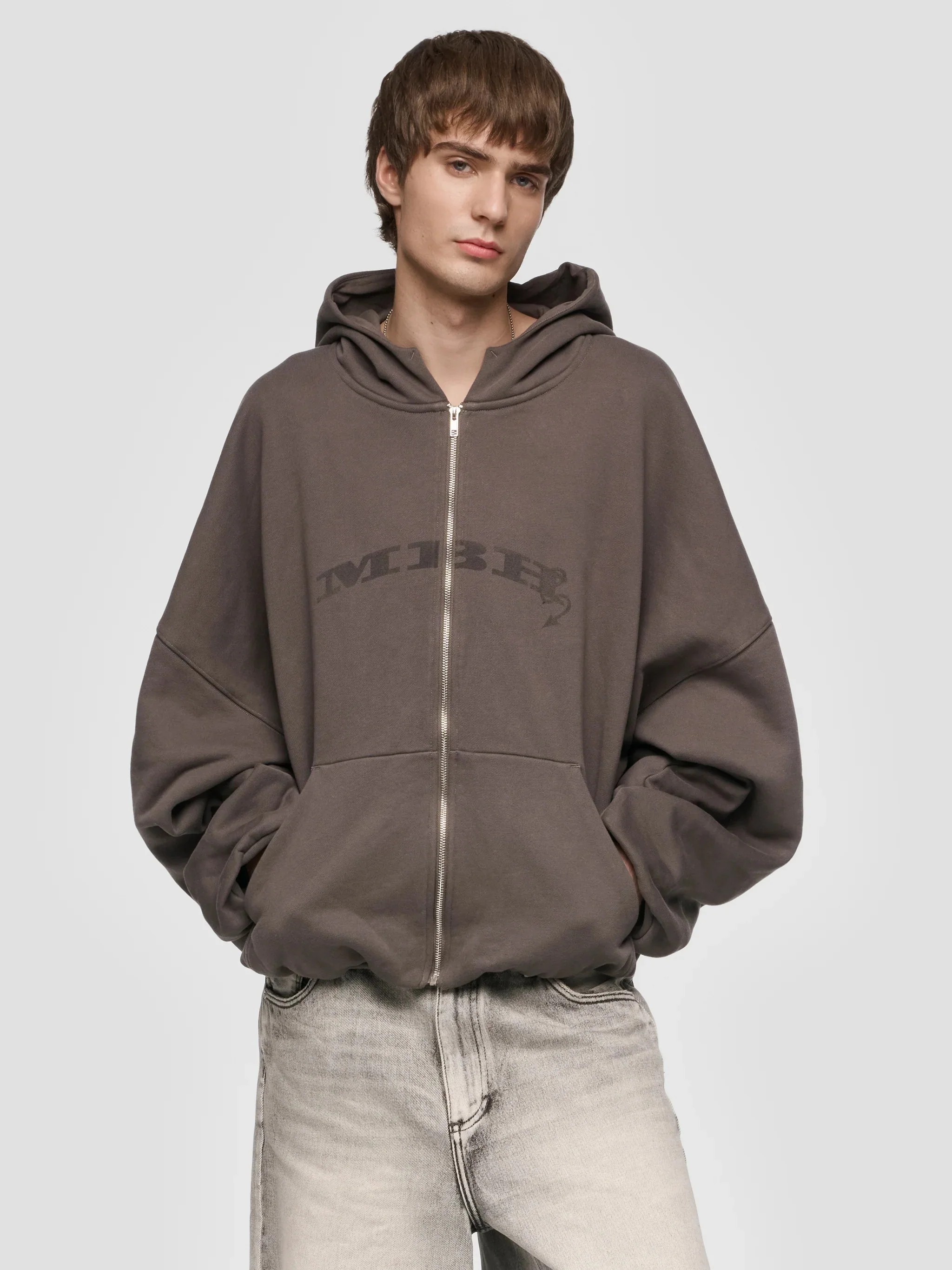 INFLATED MBH DEVIL ZIPPED HOODIE WASHED GREY - Image 2