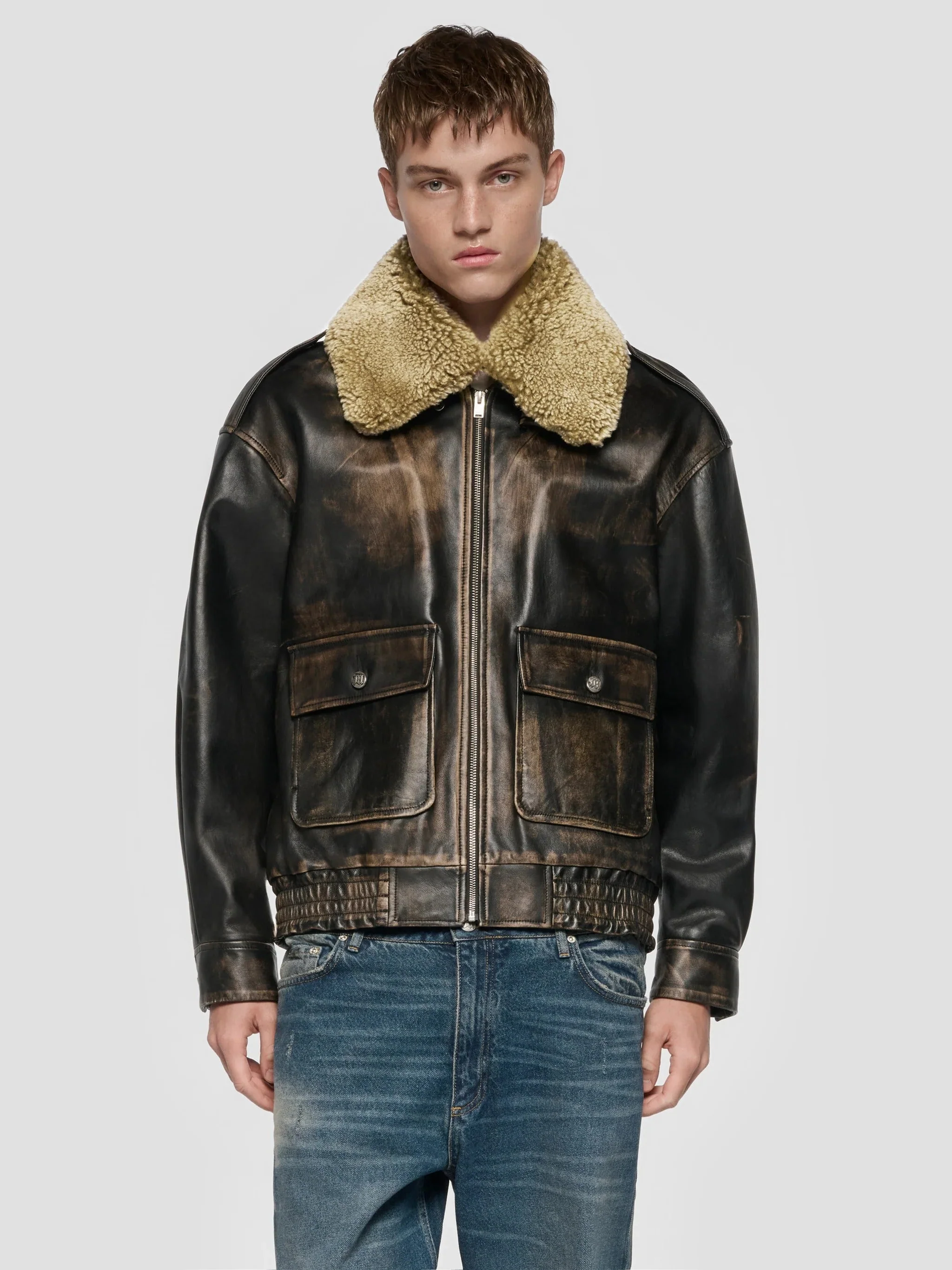 LEATHER AVIATOR JACKET - Image 2