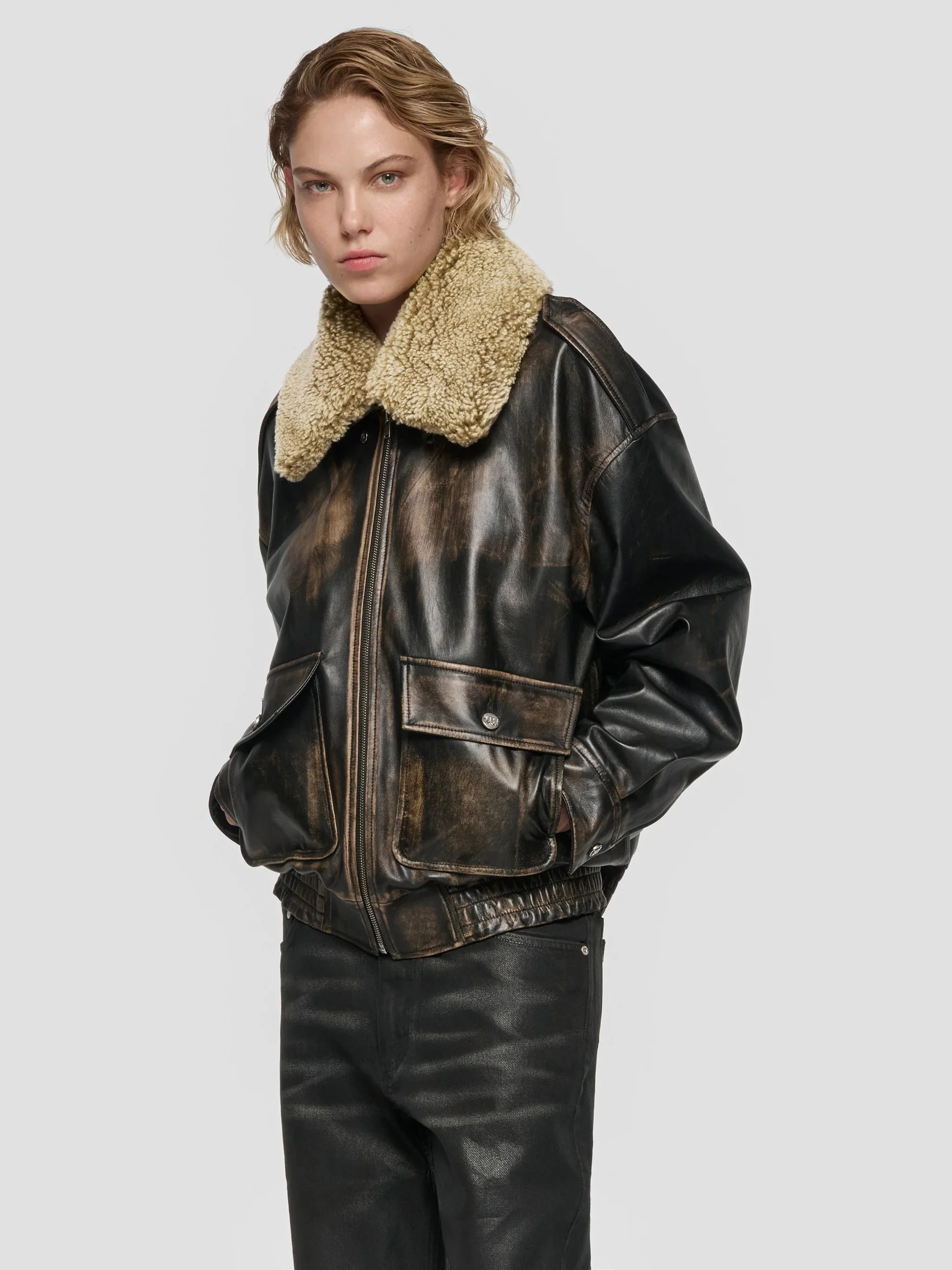 LEATHER AVIATOR JACKET - Image 4