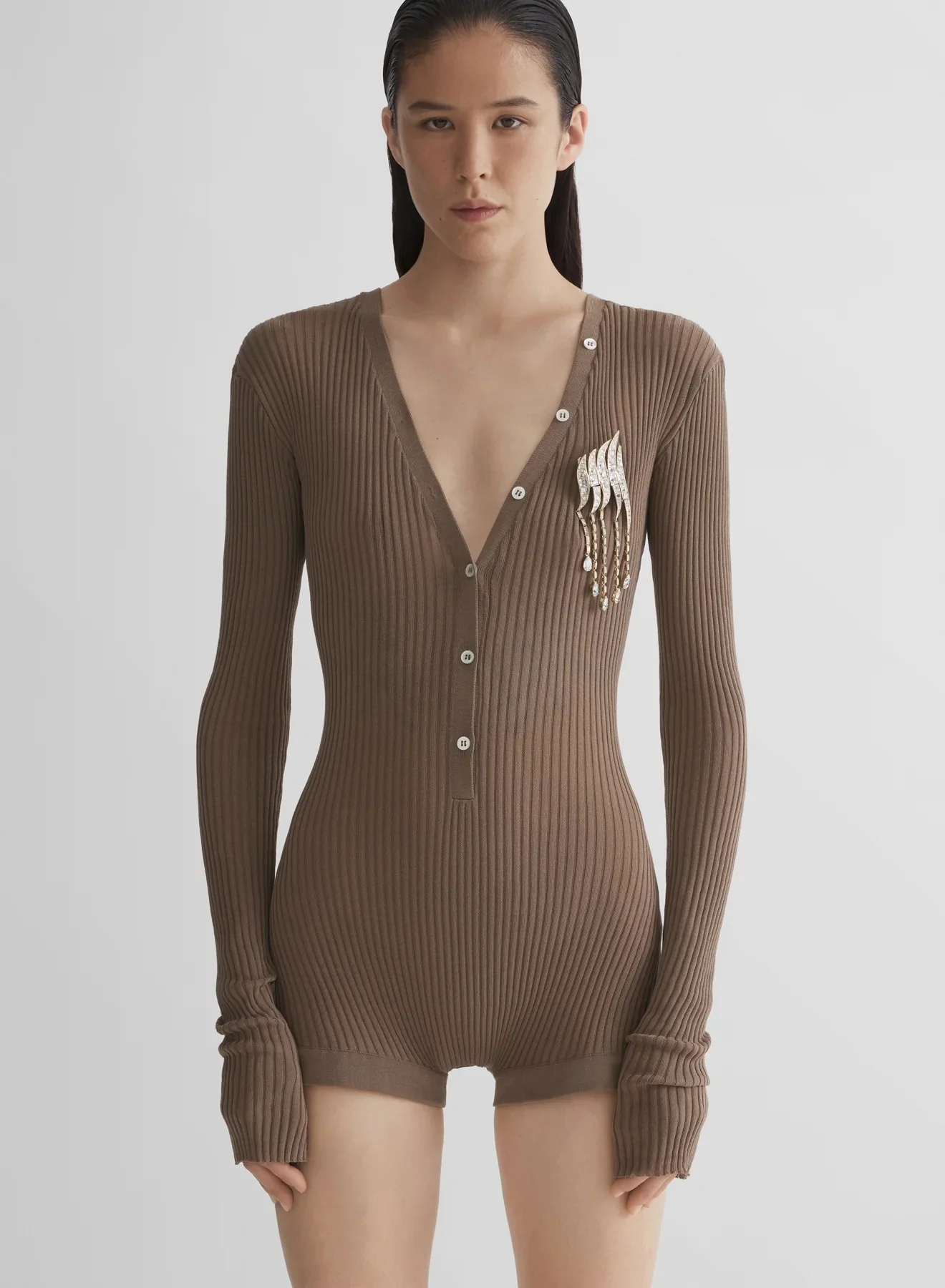 KNIT BODYSUIT TAUPE - Image 2