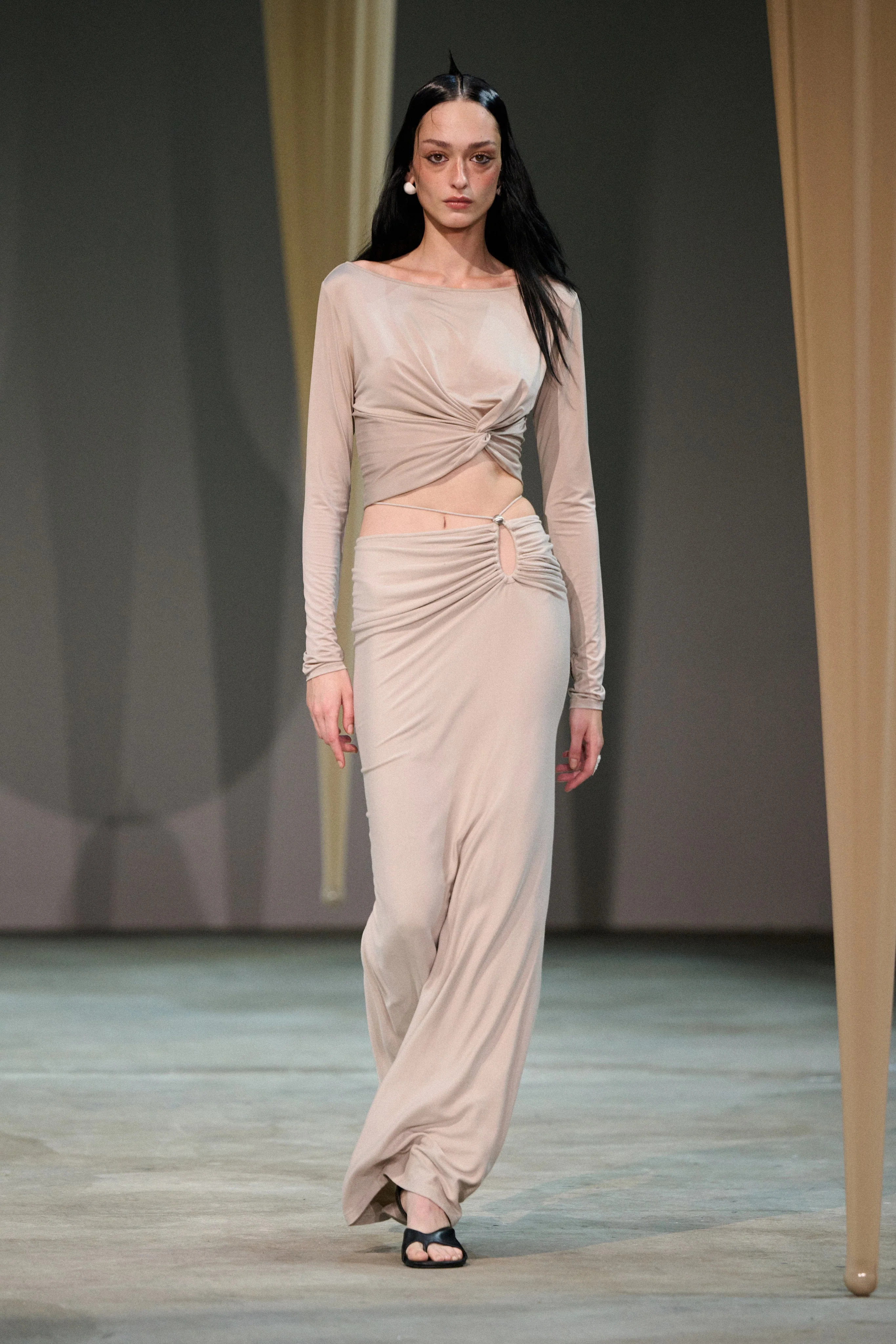 CINCHED TIE-FASTING JERSEY SKIRT GRIEGE - Image 2