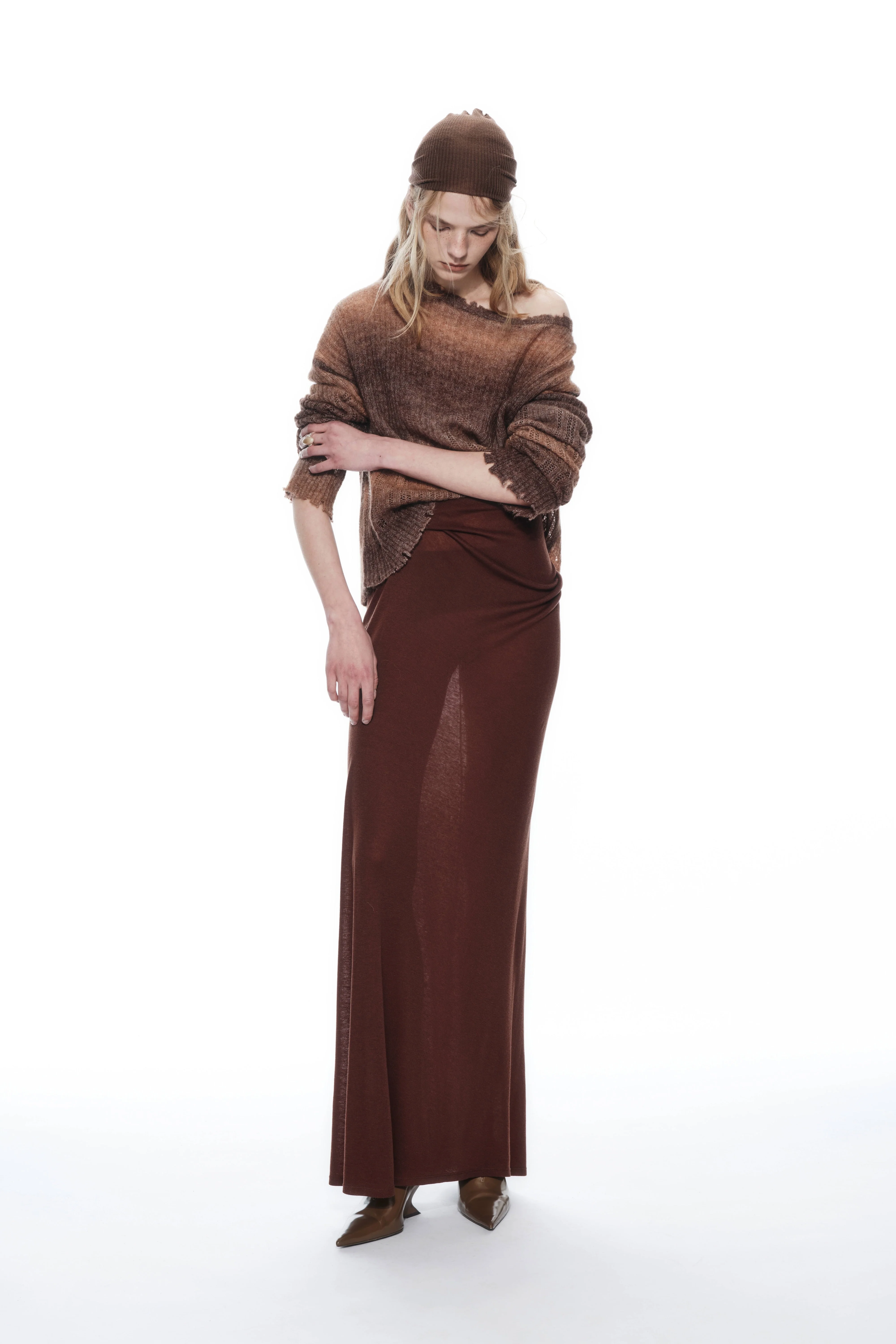 DRAPED RIBBED JERSEY SKIRT REDDISH BROWN - Image 2