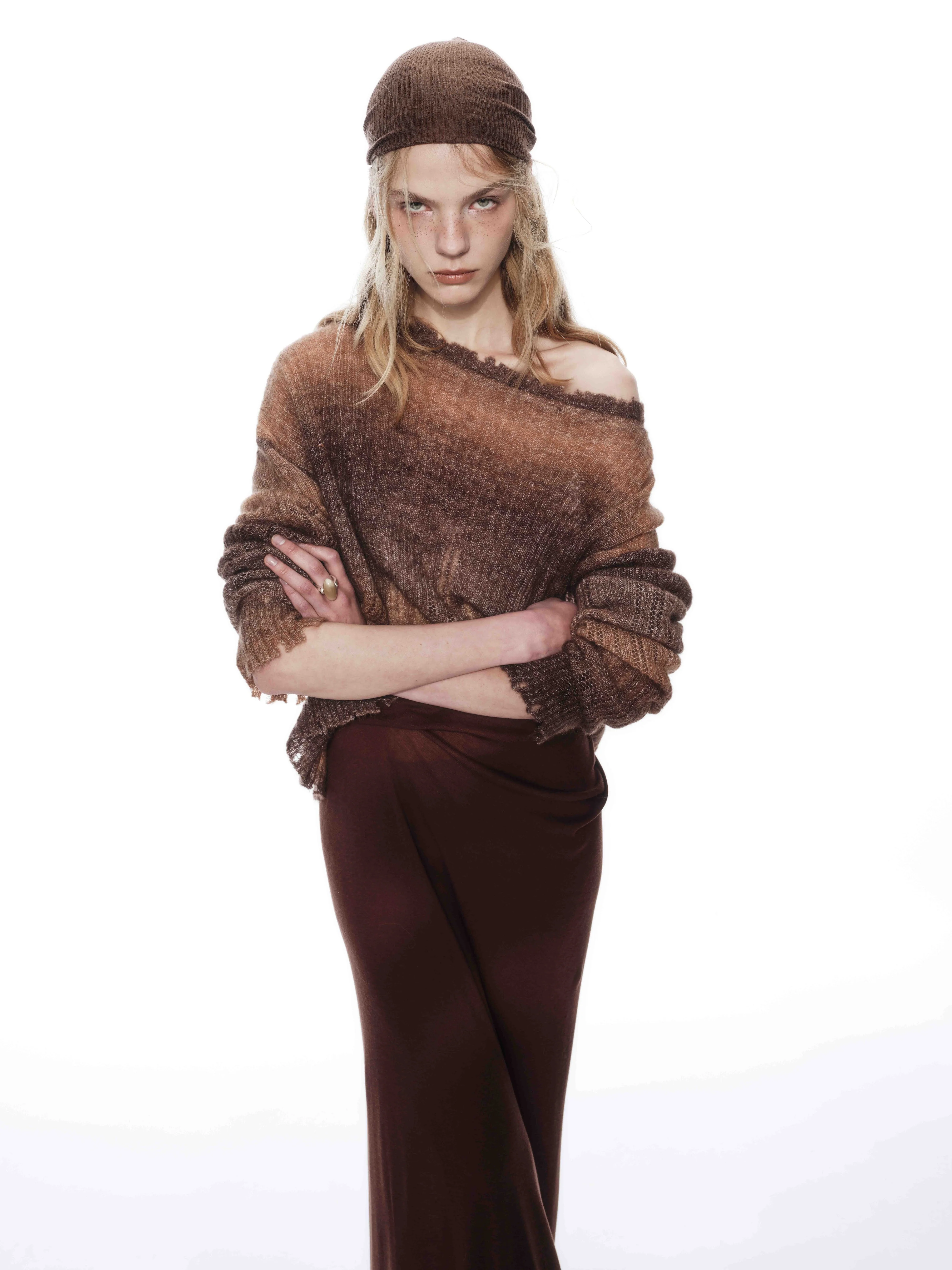 DRAPED RIBBED JERSEY SKIRT REDDISH BROWN - Image 4