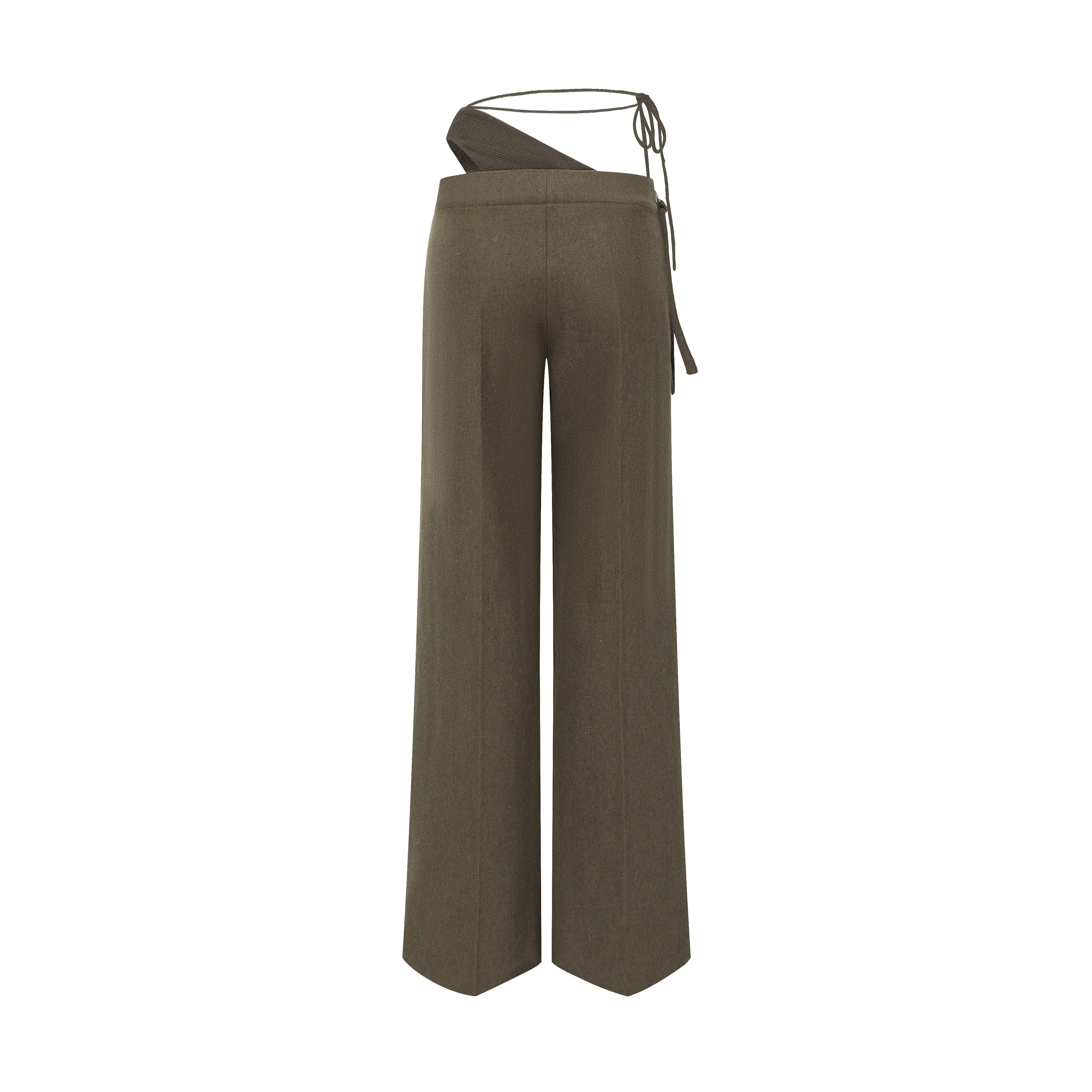 GREEN WOOL BLEND DECONSTRUCTED STRAIGHT-LEG TROUSERS - Image 3