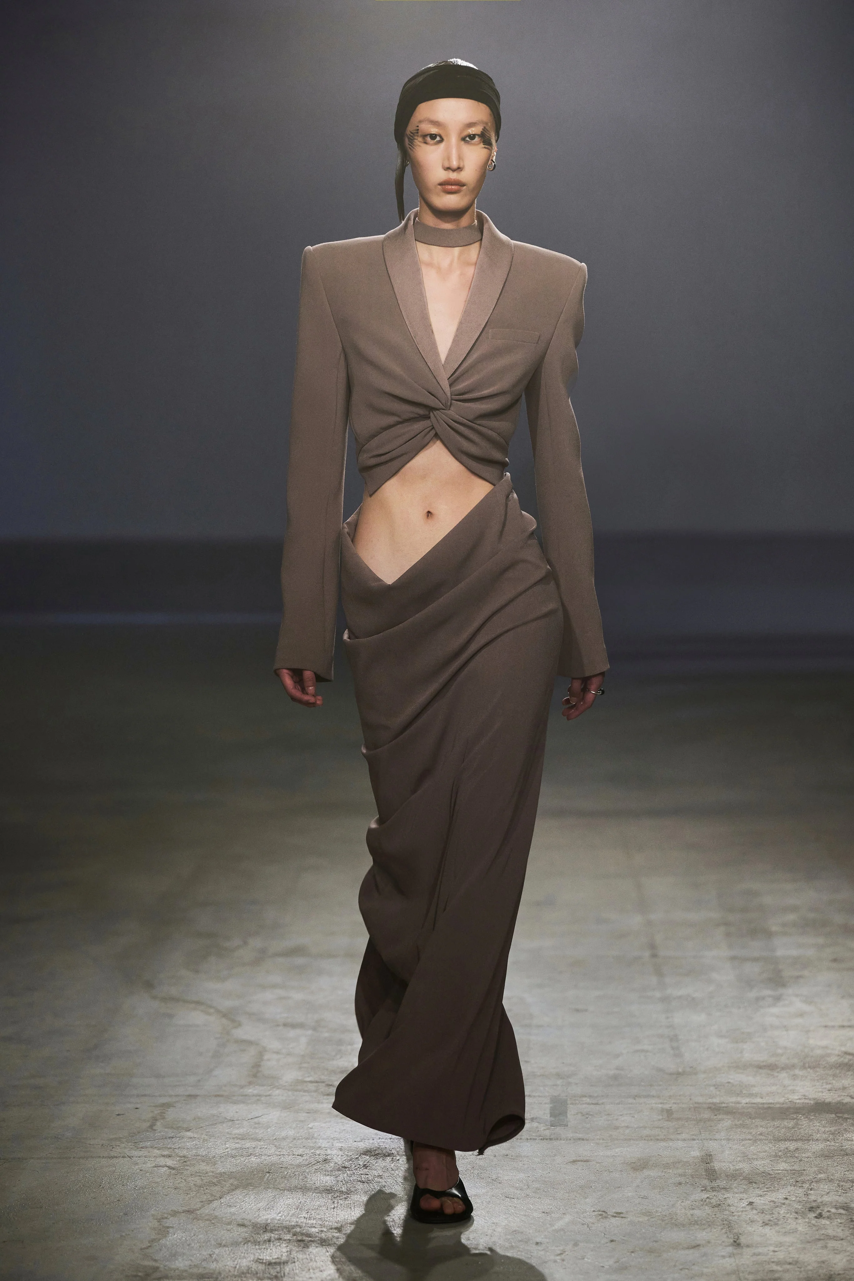 HALTERNECK DRAPED SKIRT MIST GREY - Image 2