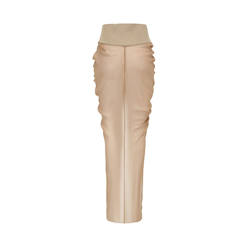 KHAKI CHIFFON PANELED GATHERED SKIRT - Image 3