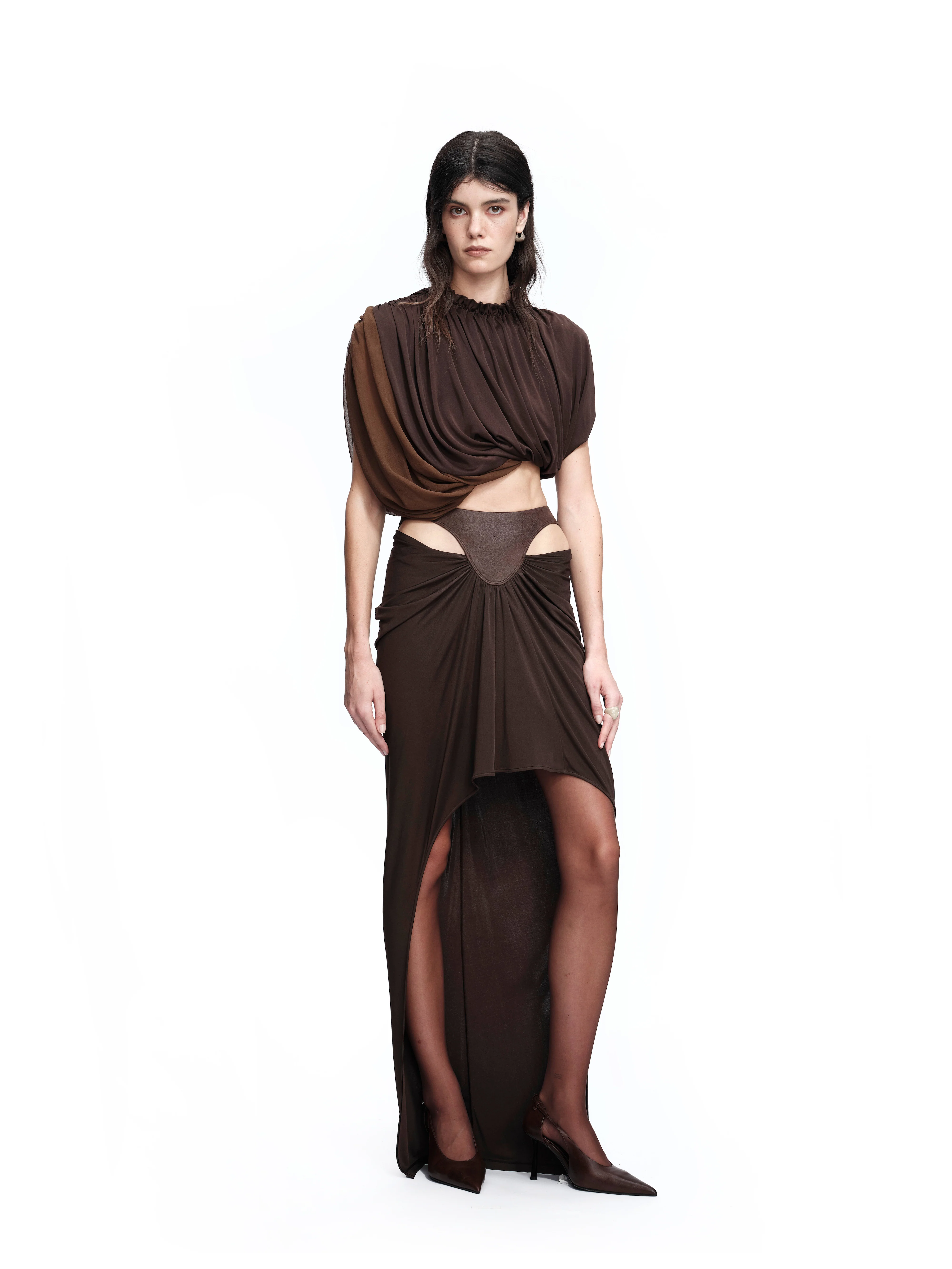 MU LAN MIDI SKIRT COFFEE - Image 2