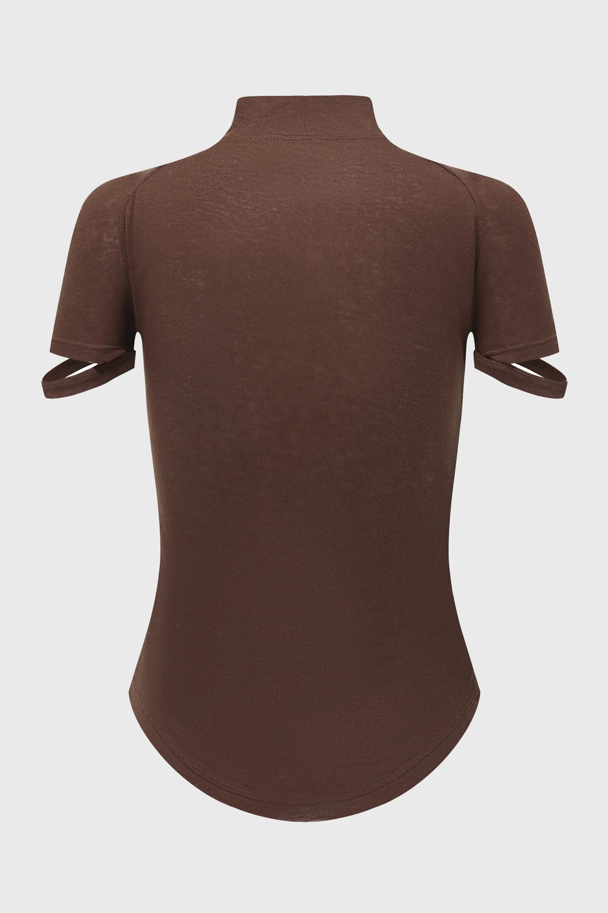 RIBBED JERSEY MOCK NECK T-SHIRT REDDISH BROWN - Image 2