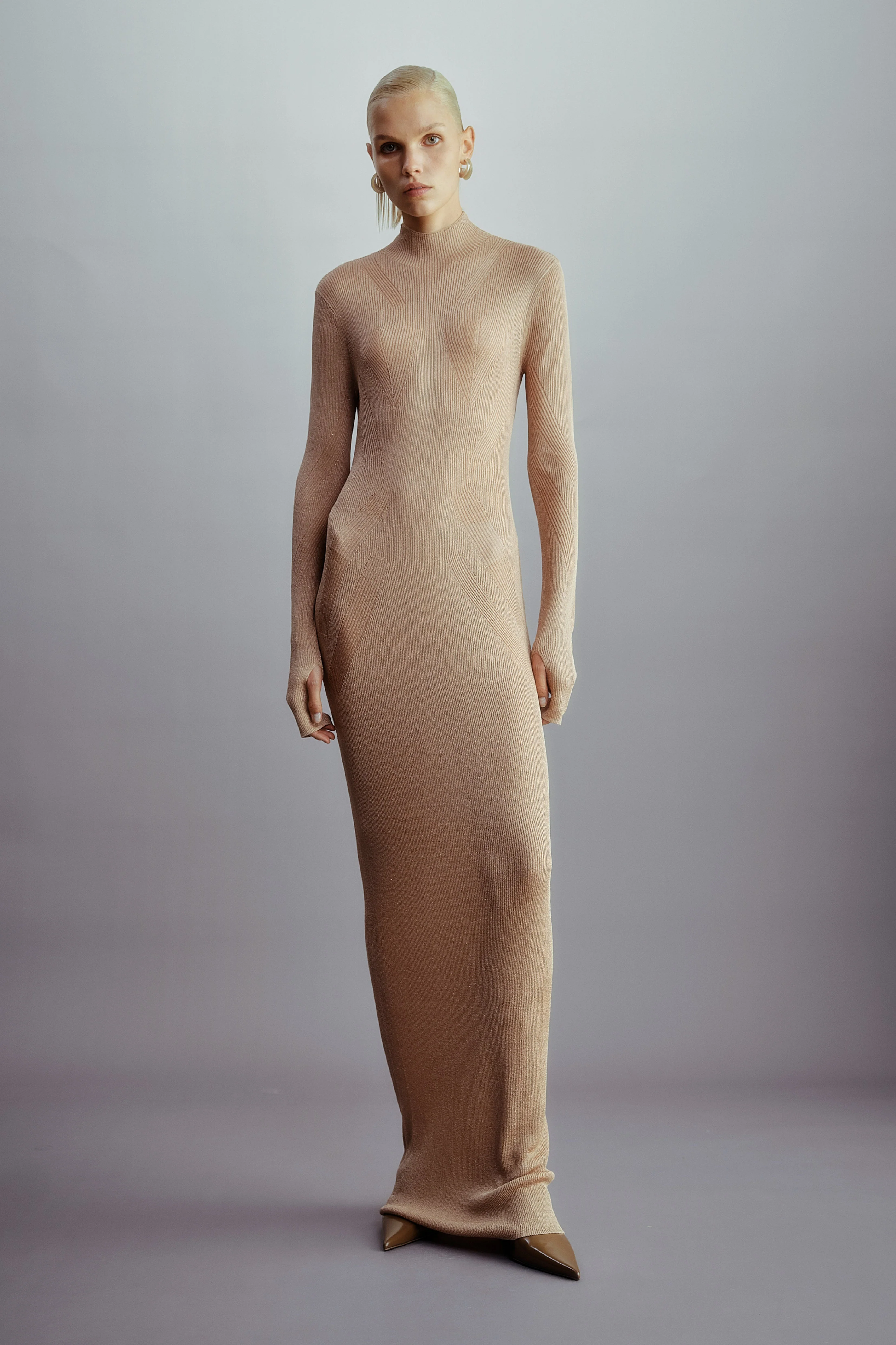 TEXTURED OPENBACK METALLIC KNITTED DRESS CORAL - Image 2
