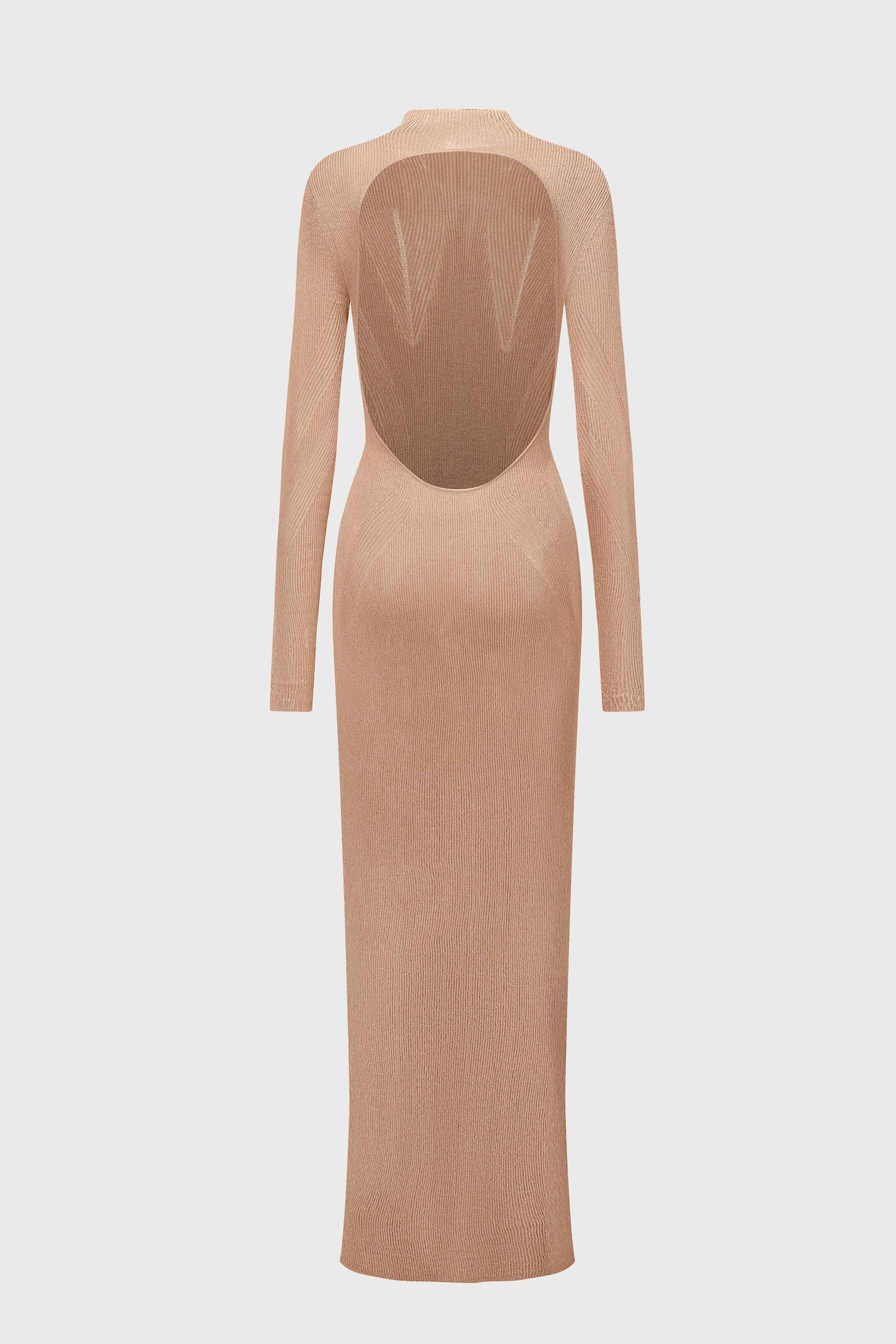 TEXTURED OPENBACK METALLIC KNITTED DRESS CORAL - Image 3