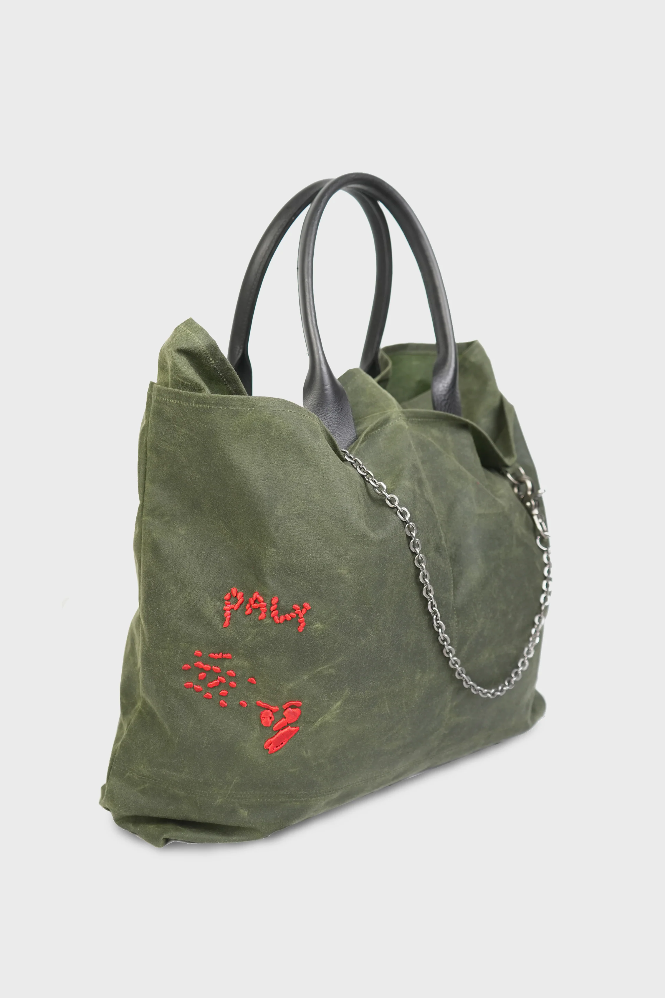 U BROKE ME WAXED CANVAS TOTE BAG GREEN - Image 2