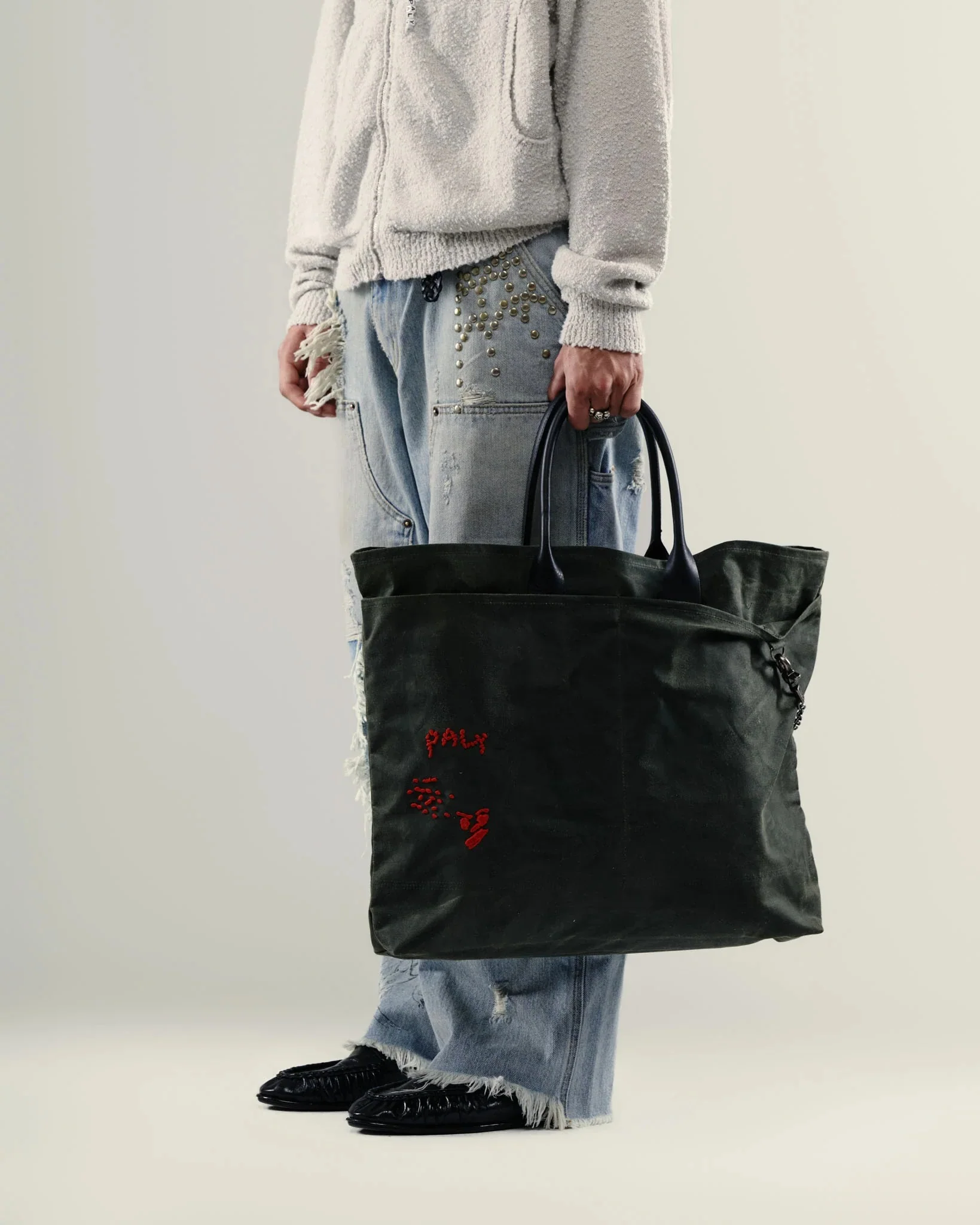 U BROKE ME WAXED CANVAS TOTE BAG GREEN - Image 3