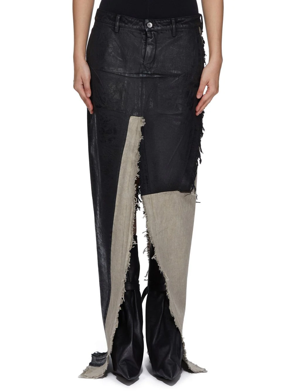 DENIM SLICED SKIRT BLACK/NATURAL - Image 2