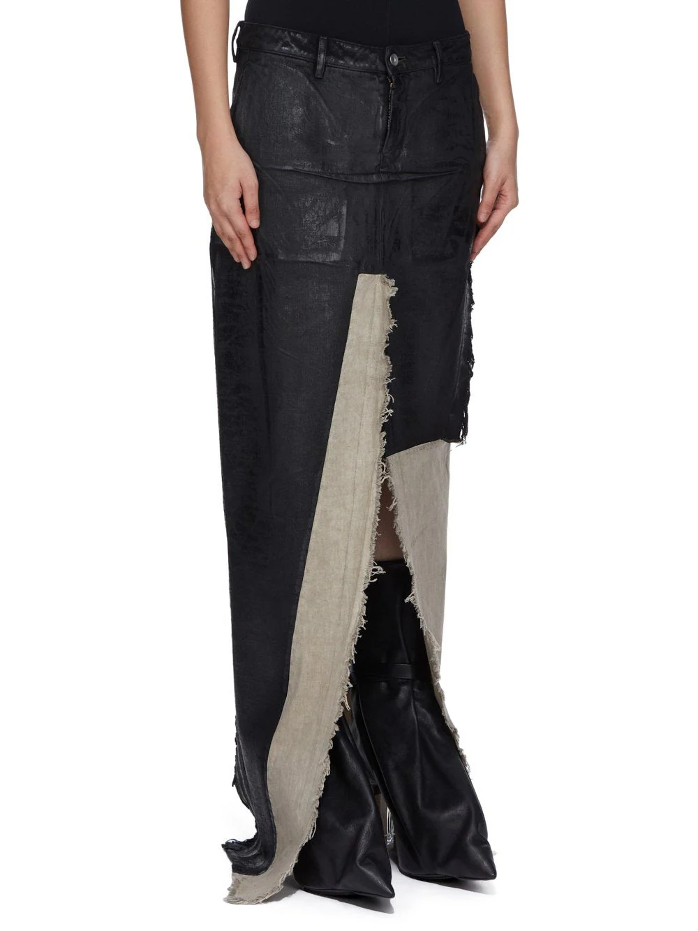 DENIM SLICED SKIRT BLACK/NATURAL - Image 4