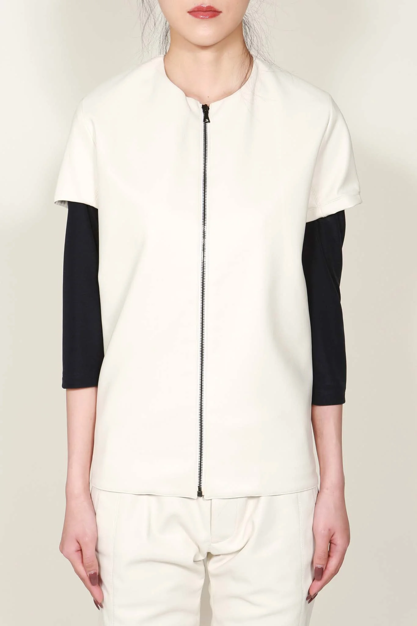 White Faux Leather Short Sleeve Jacket - Image 2