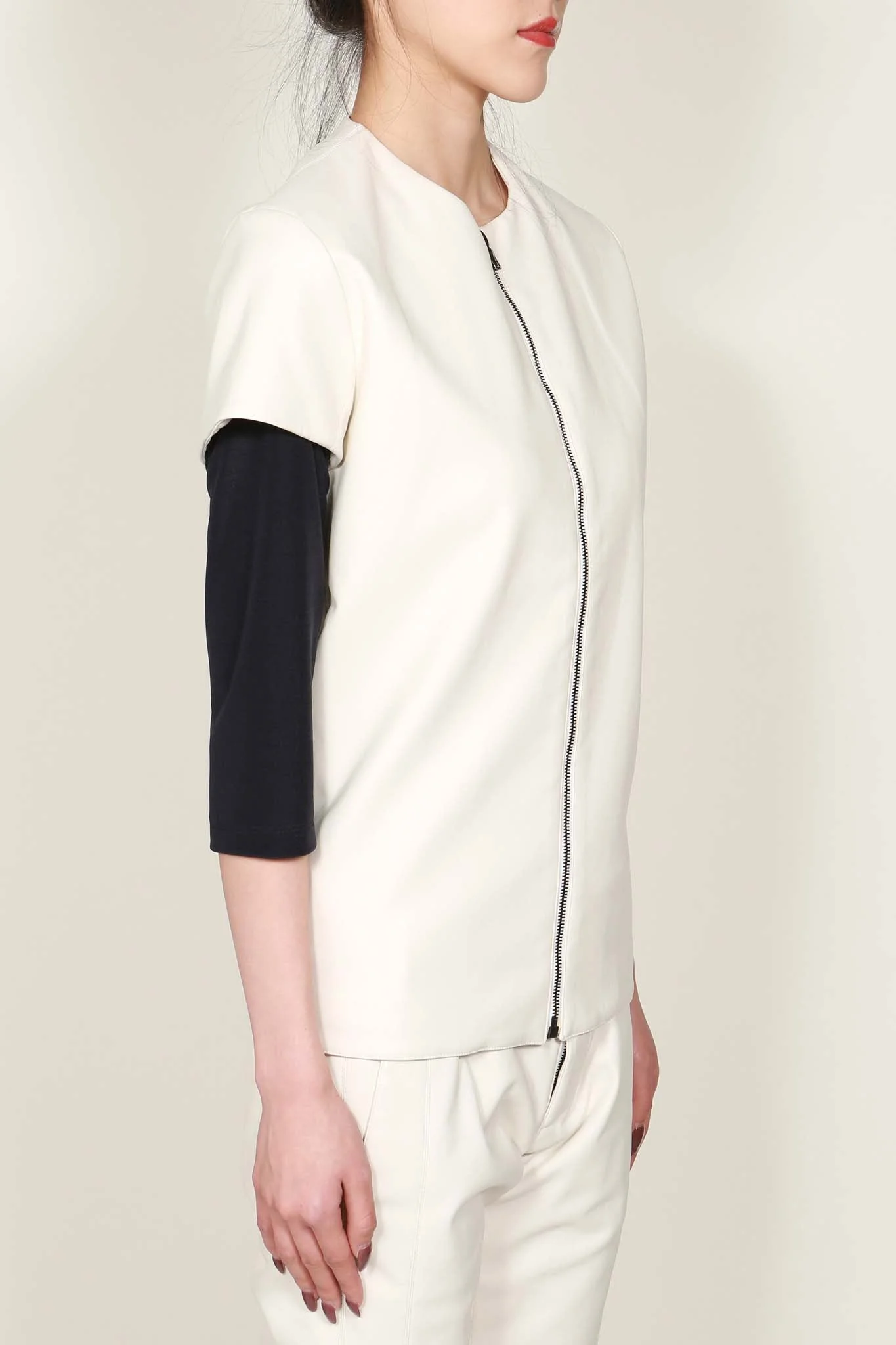 White Faux Leather Short Sleeve Jacket - Image 3