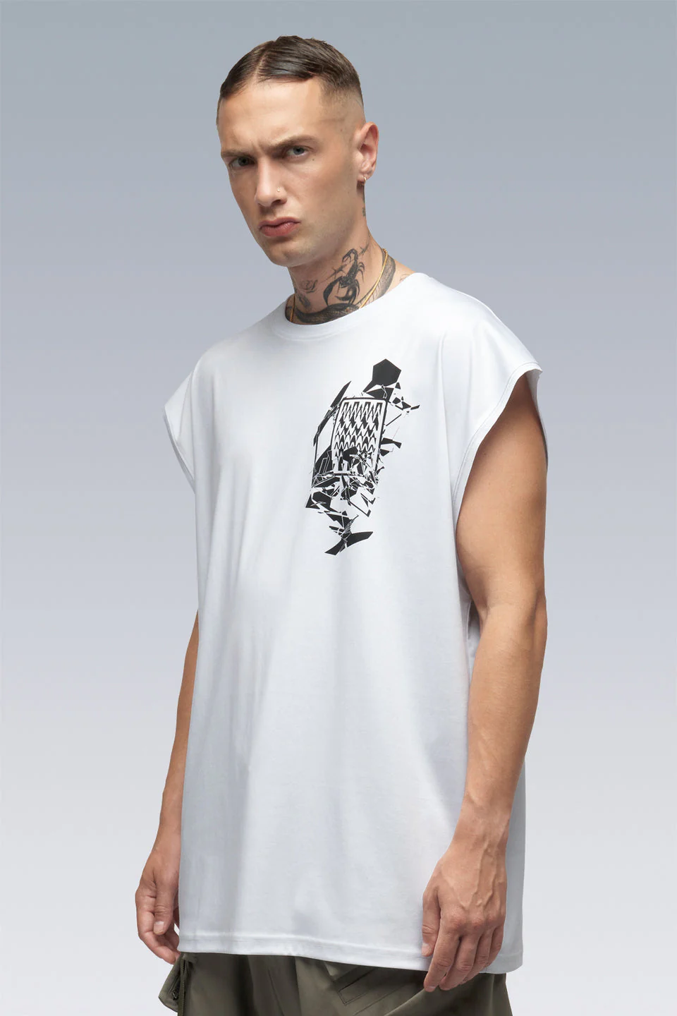 S25-PR-B 100% Cotton Mercerized Sleeveless T-shirt - White - Image 5