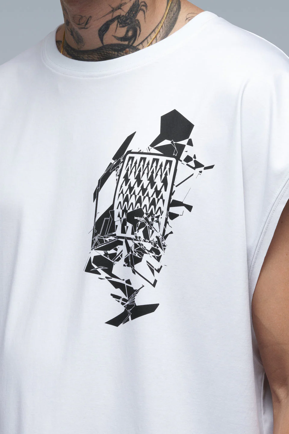S25-PR-B 100% Cotton Mercerized Sleeveless T-shirt - White - Image 6