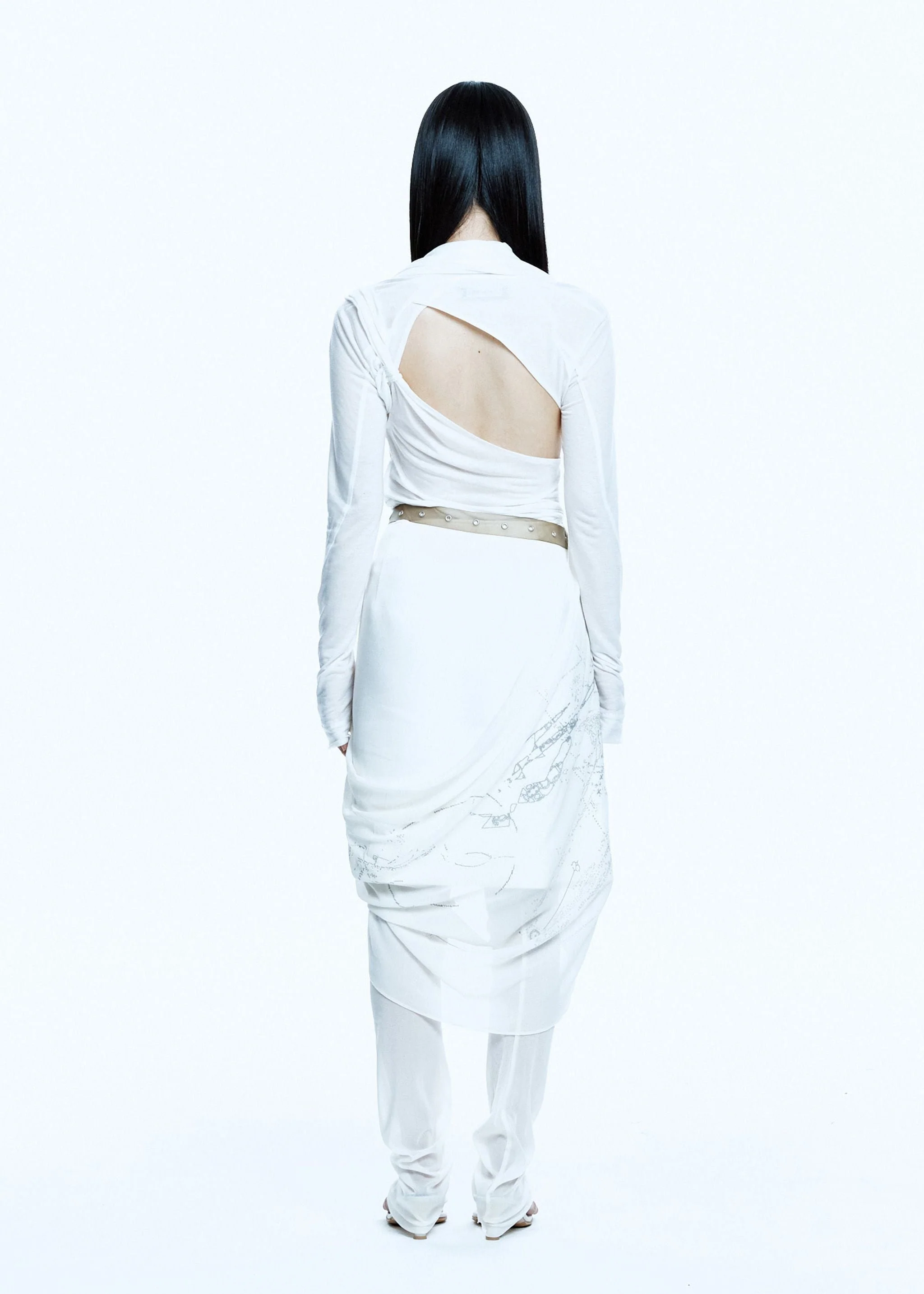 TIED LONG SLEEVE TOP WHITE - Image 4