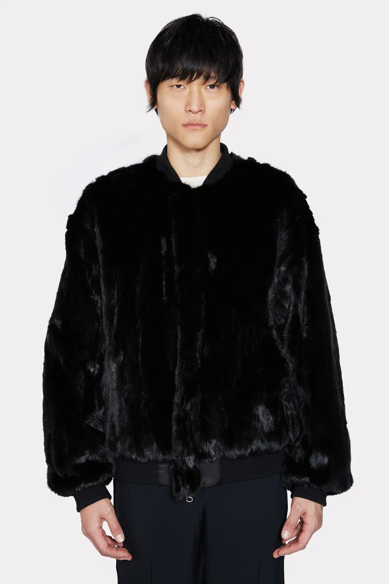 BLACK UNISEX REVERSIBLE MINK FUR BOMBER W/ LOGO - Image 11