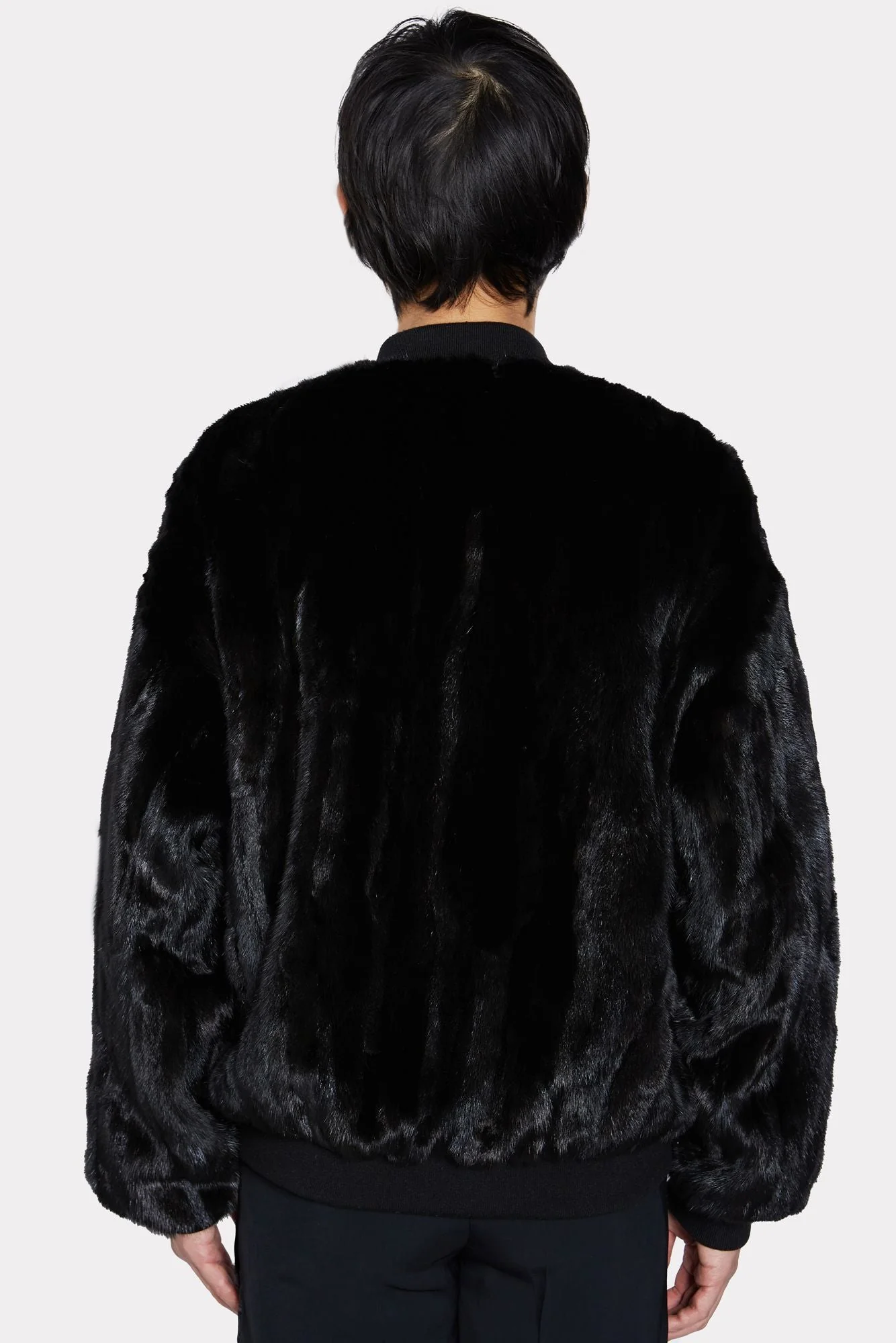 BLACK UNISEX REVERSIBLE MINK FUR BOMBER W/ LOGO - Image 12
