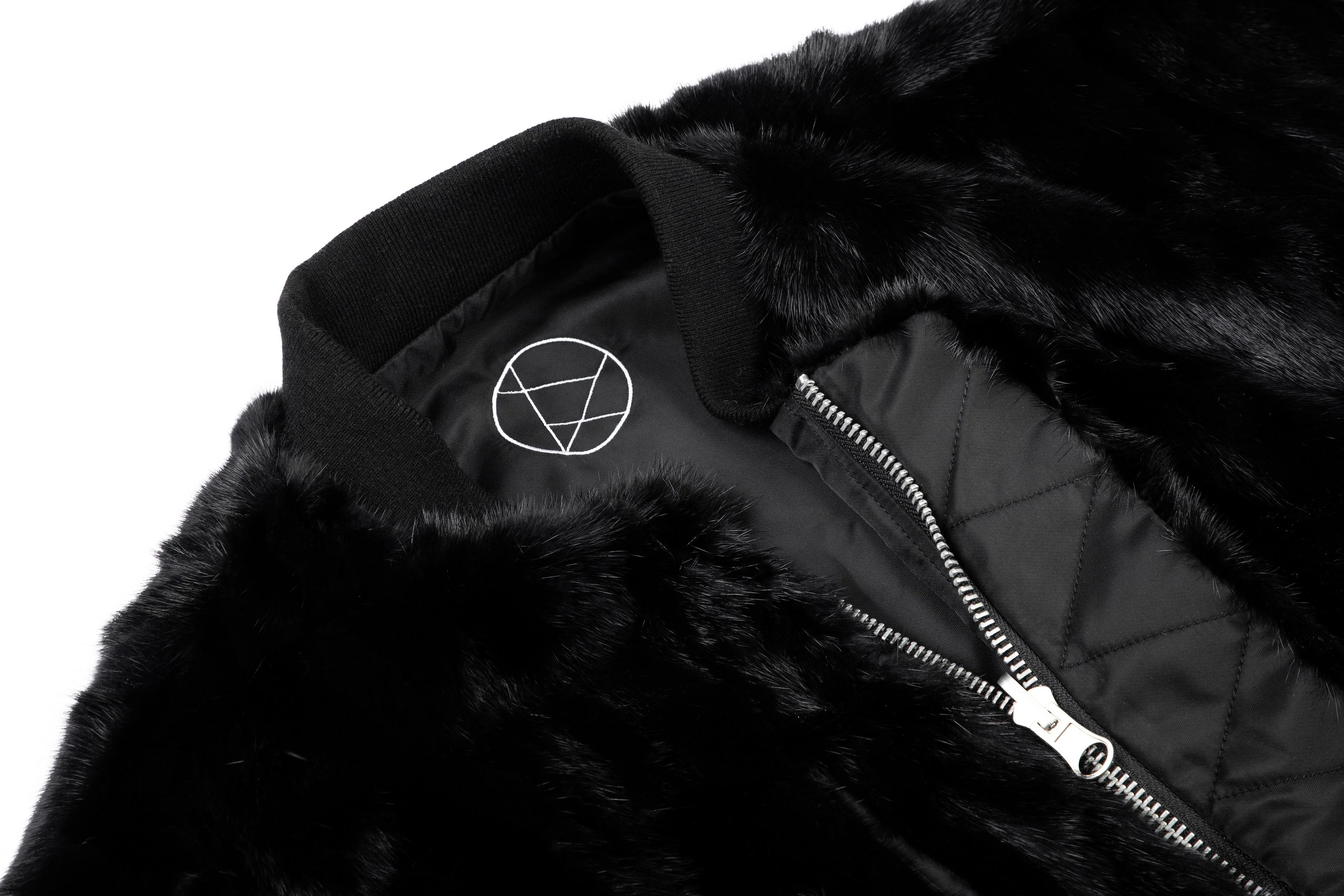 BLACK UNISEX REVERSIBLE MINK FUR BOMBER W/ LOGO - Image 13